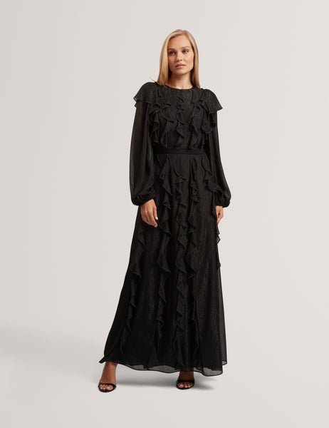 Liyanna Long Sleeve Ruffle Maxi Dress Black