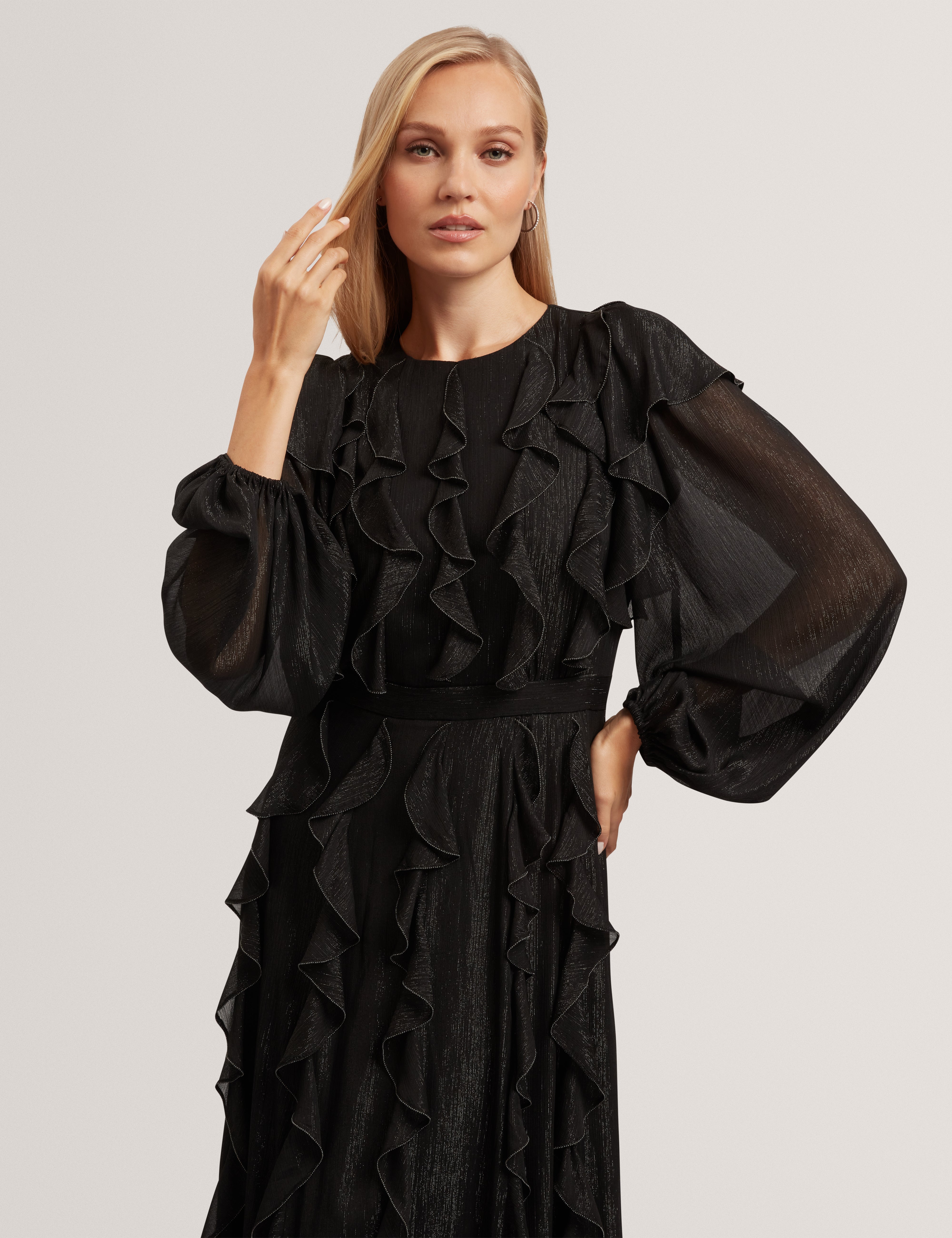 Liyanna Long Sleeve Ruffle Maxi Dress Black