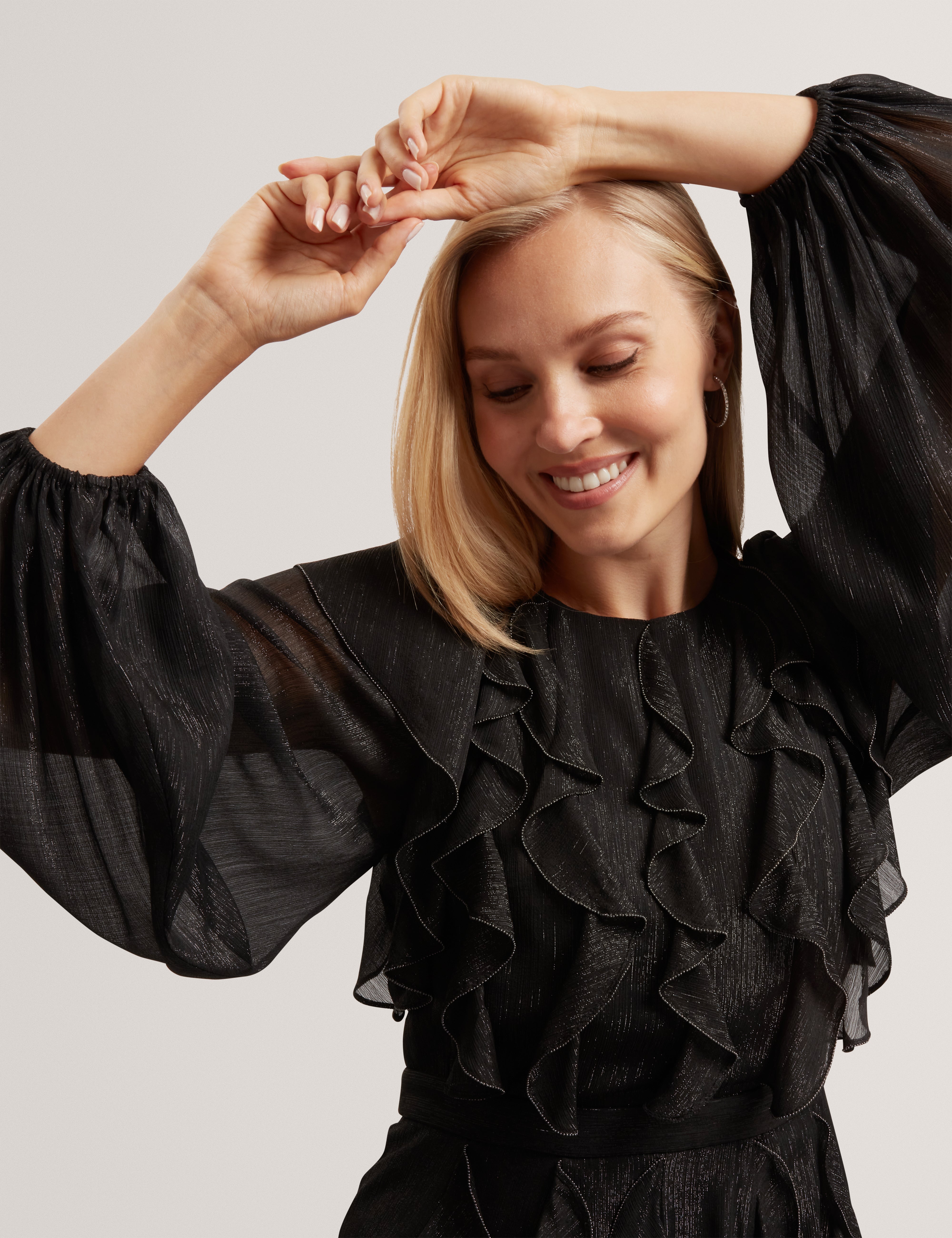 Liyanna Long Sleeve Ruffle Maxi Dress Black