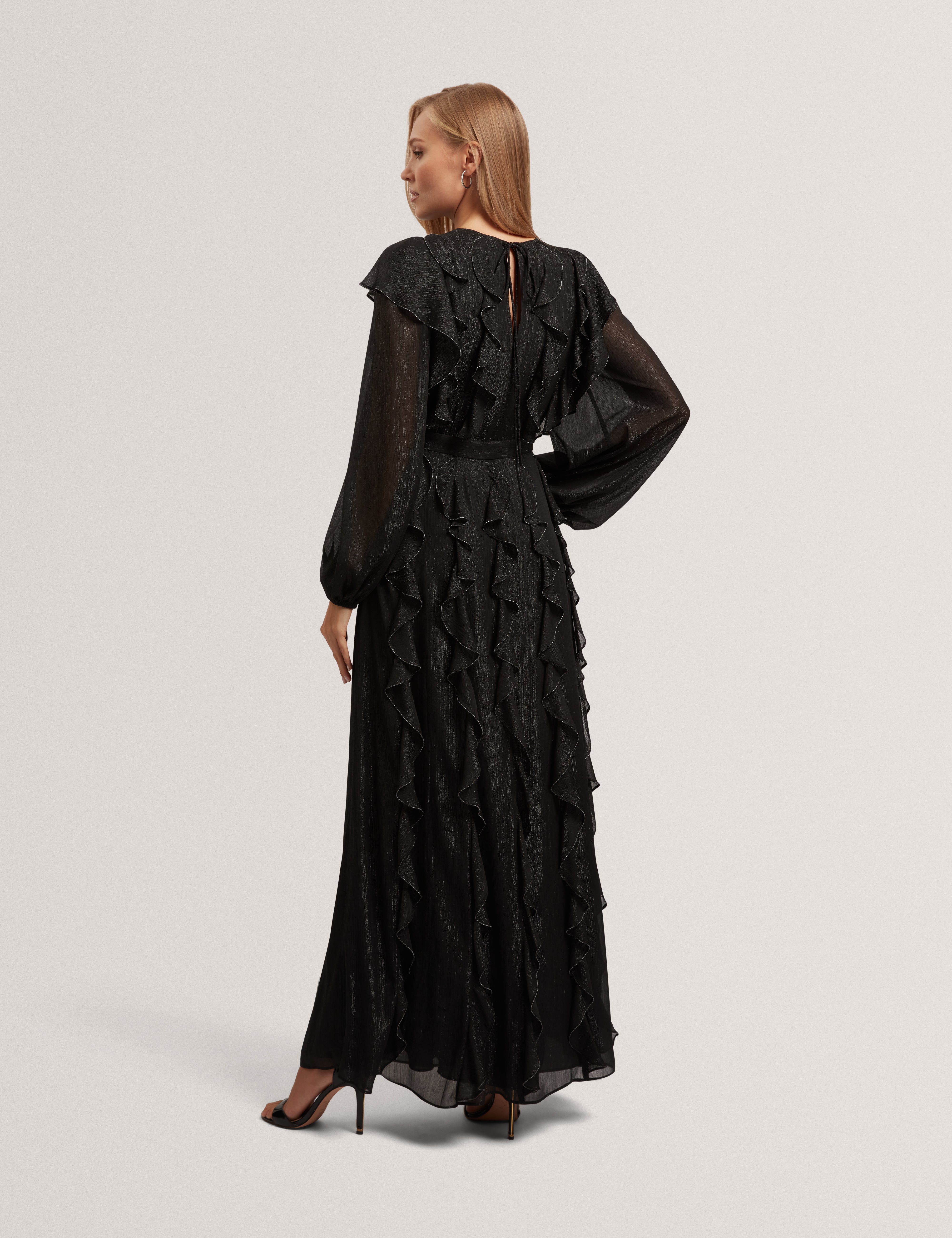 Liyanna Long Sleeve Ruffle Maxi Dress Black