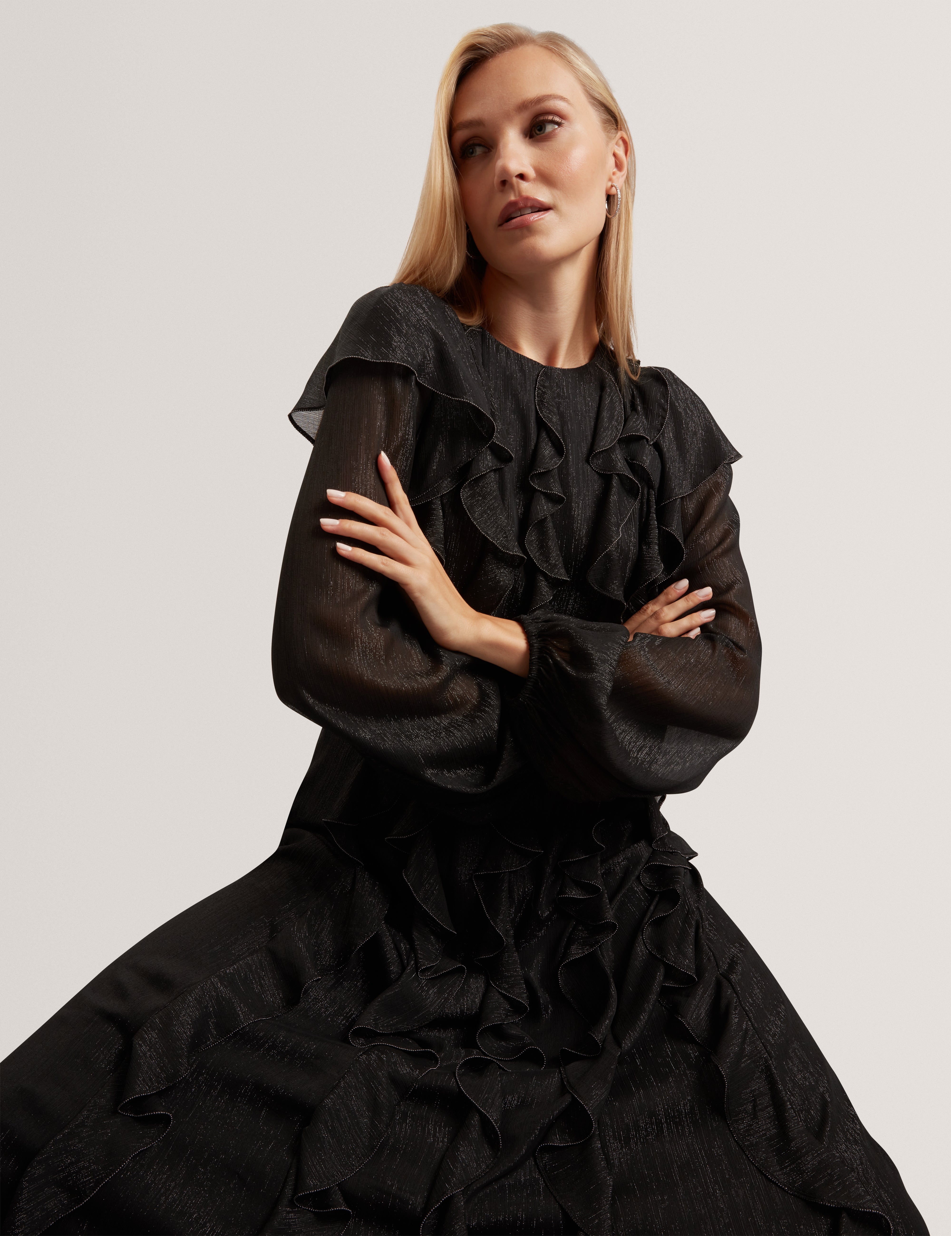 Liyanna Long Sleeve Ruffle Maxi Dress Black