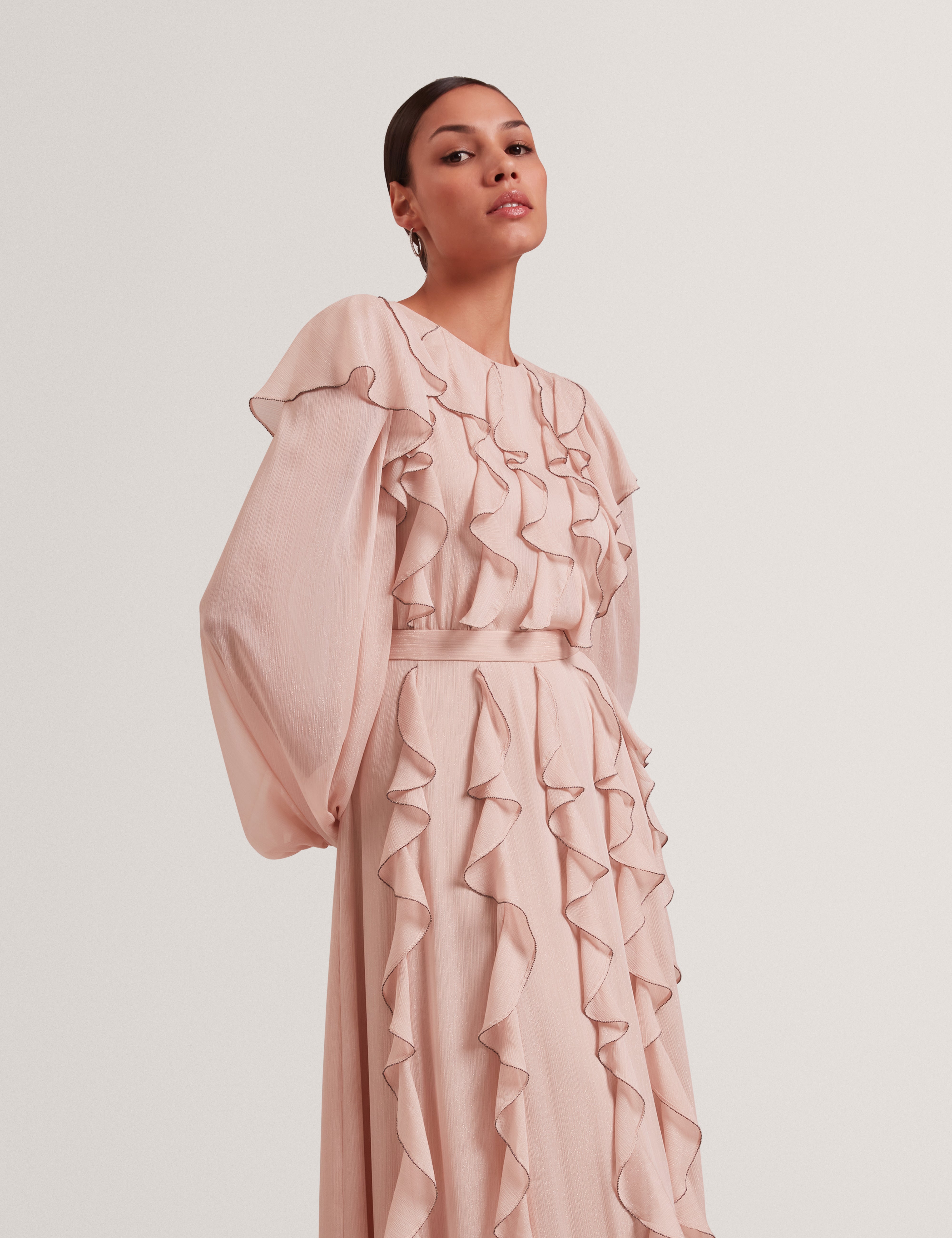 Liyanna Long Sleeve Ruffle Maxi Dress Pink