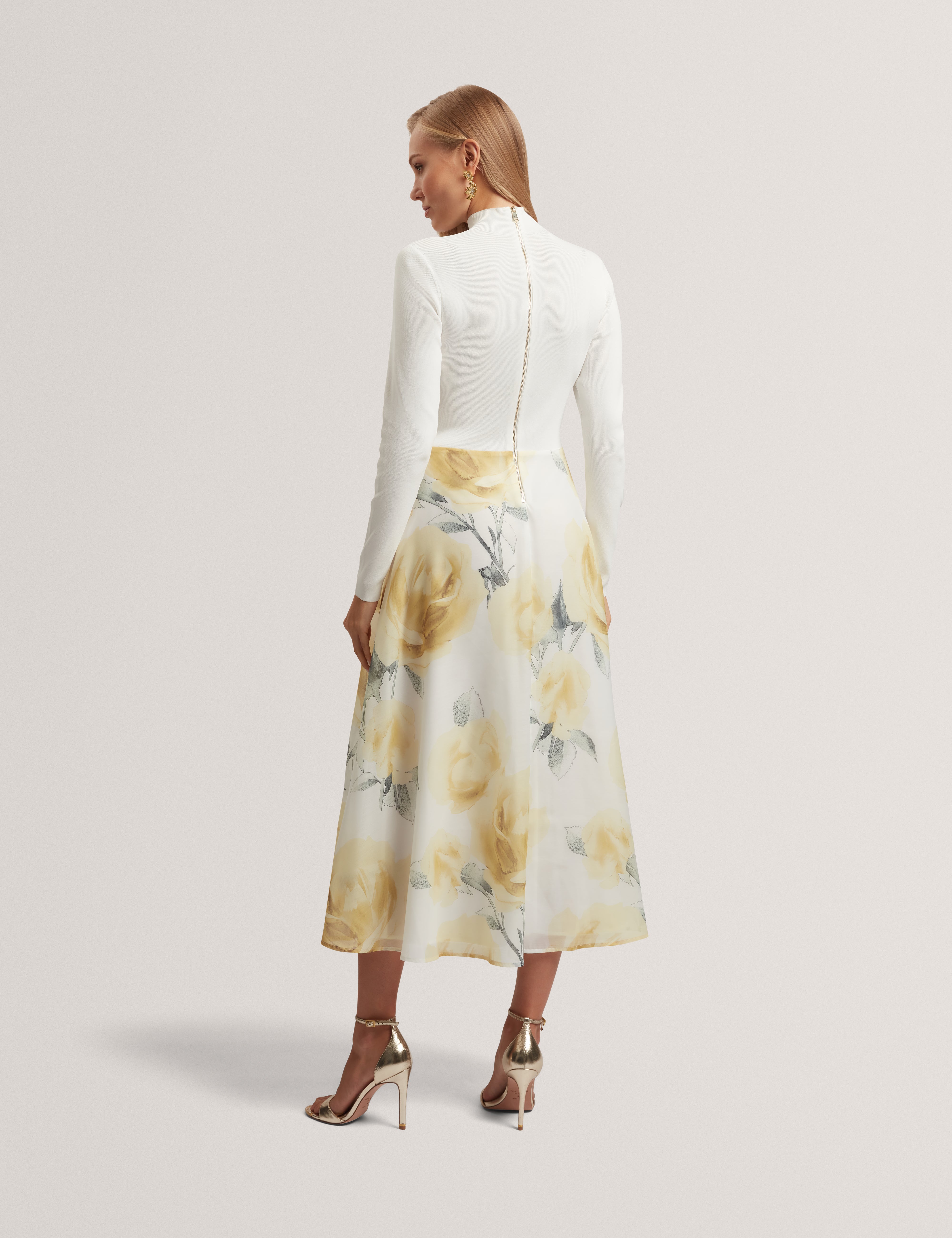 Allila Midi Dress With Organza Printed Skirt Ivory