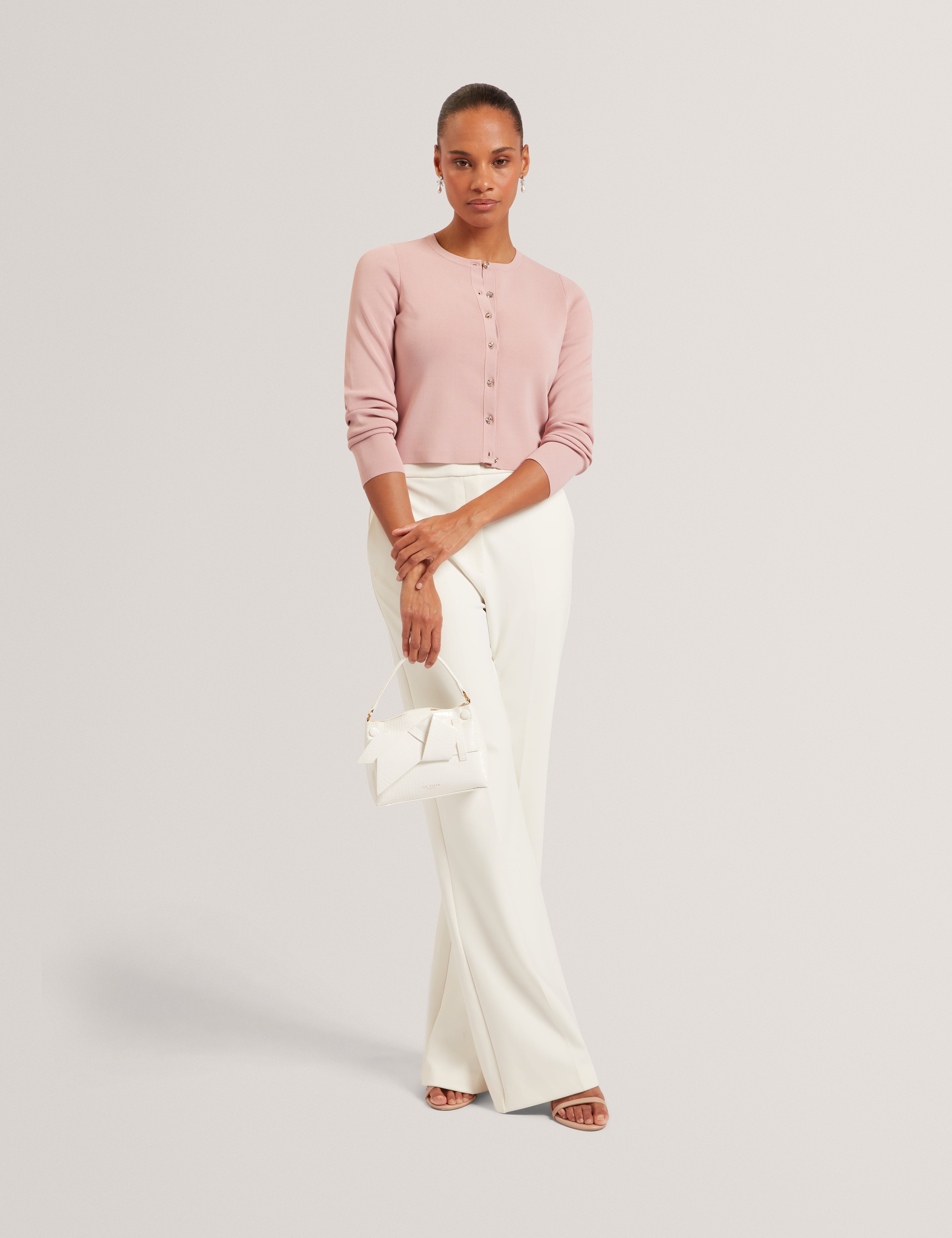 Vedla Cropped Crew Neck Cardigan Pink