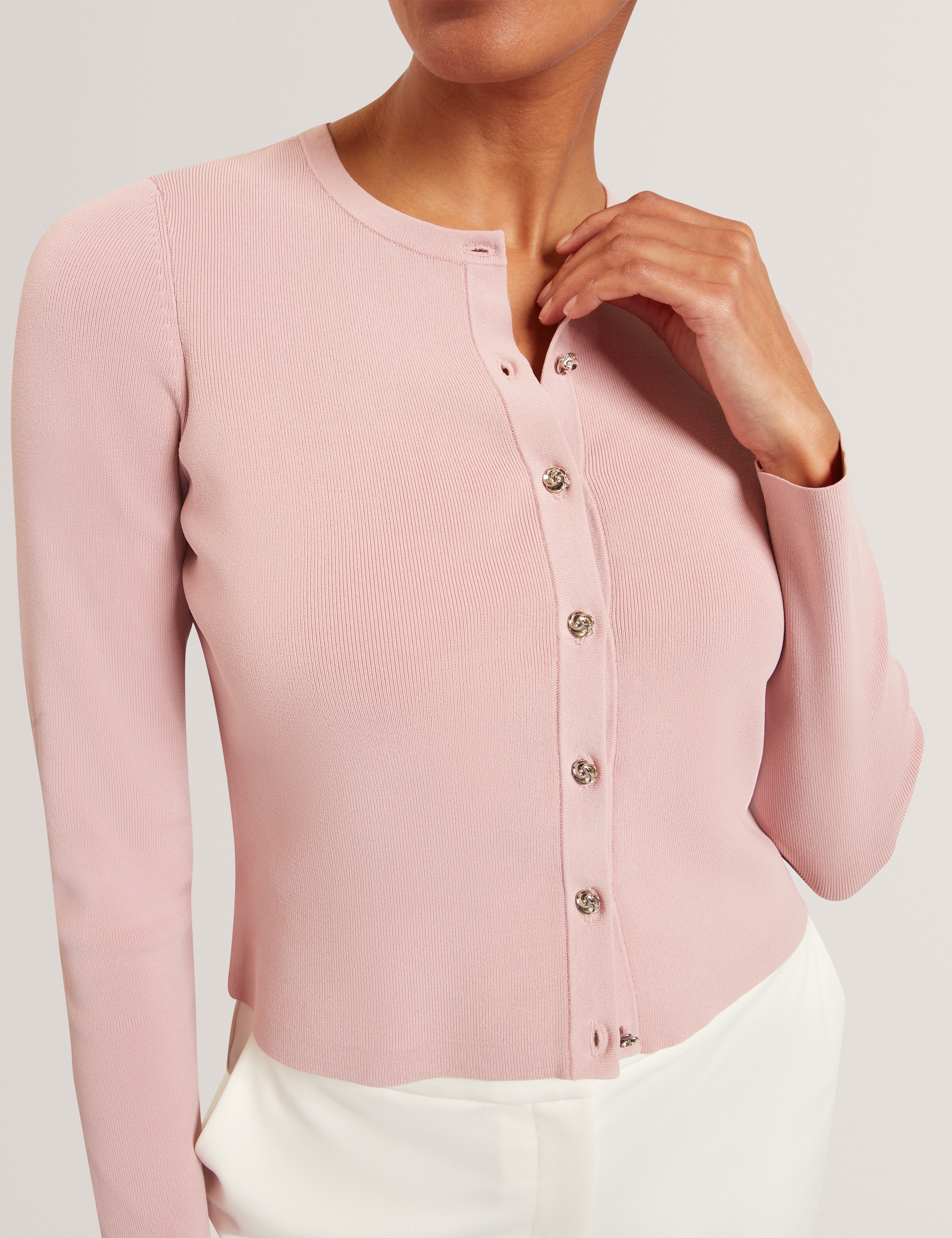 Vedla Cropped Crew Neck Cardigan Pink