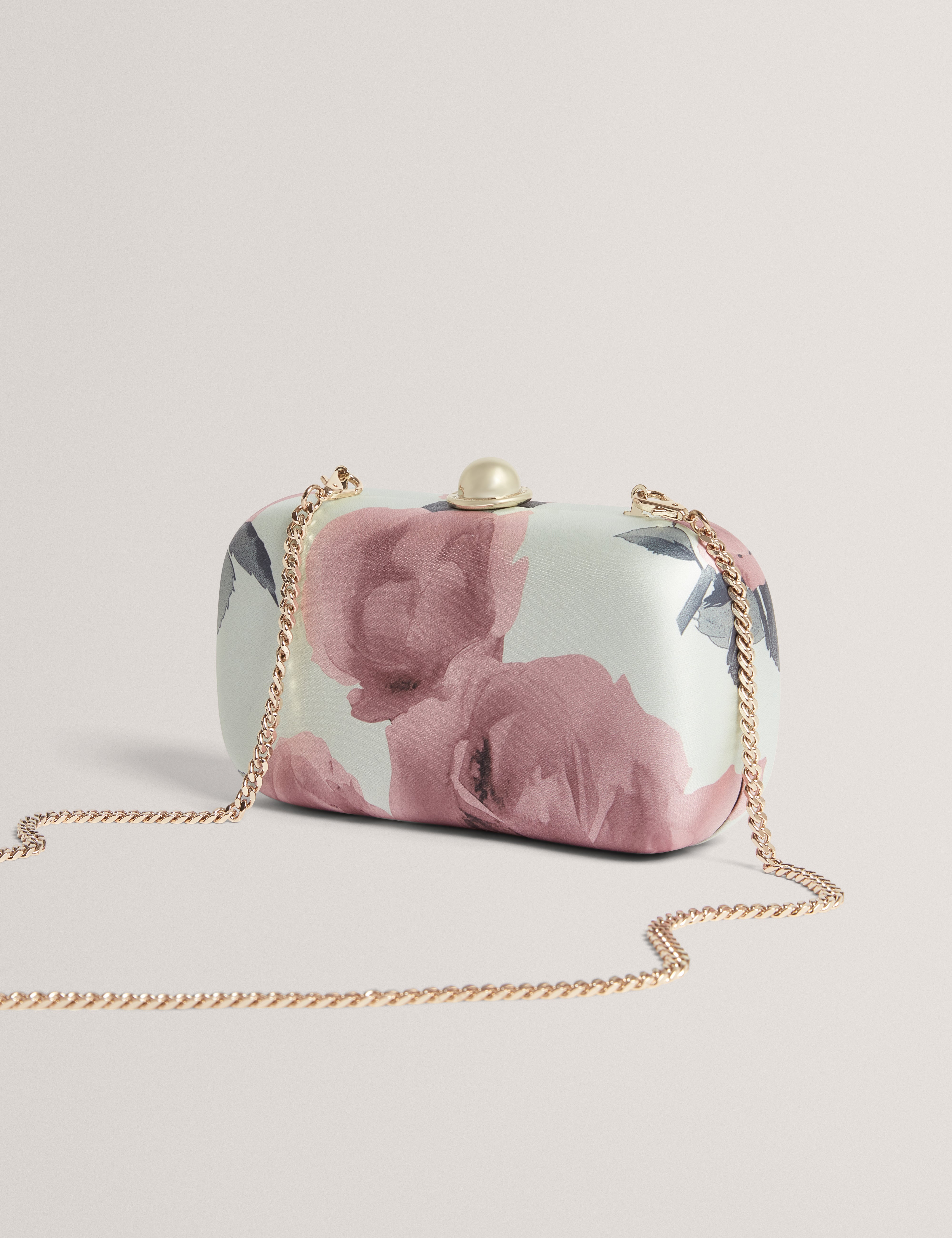 Lizela Floral Printed Hard Box Clutch Lt-Green