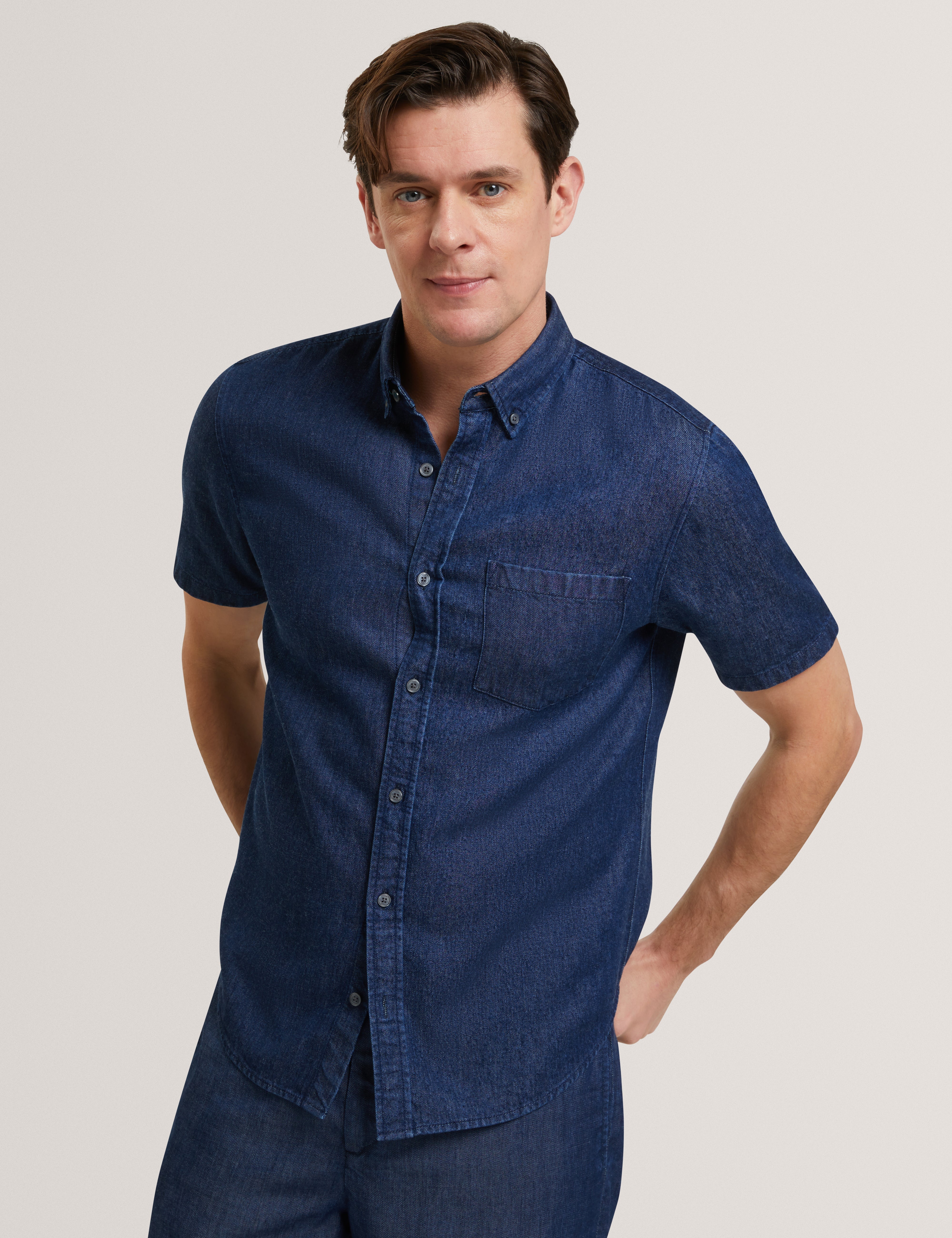 Mirek Short Sleeve Regular Tencel Chambray Shirt Navy-Blue