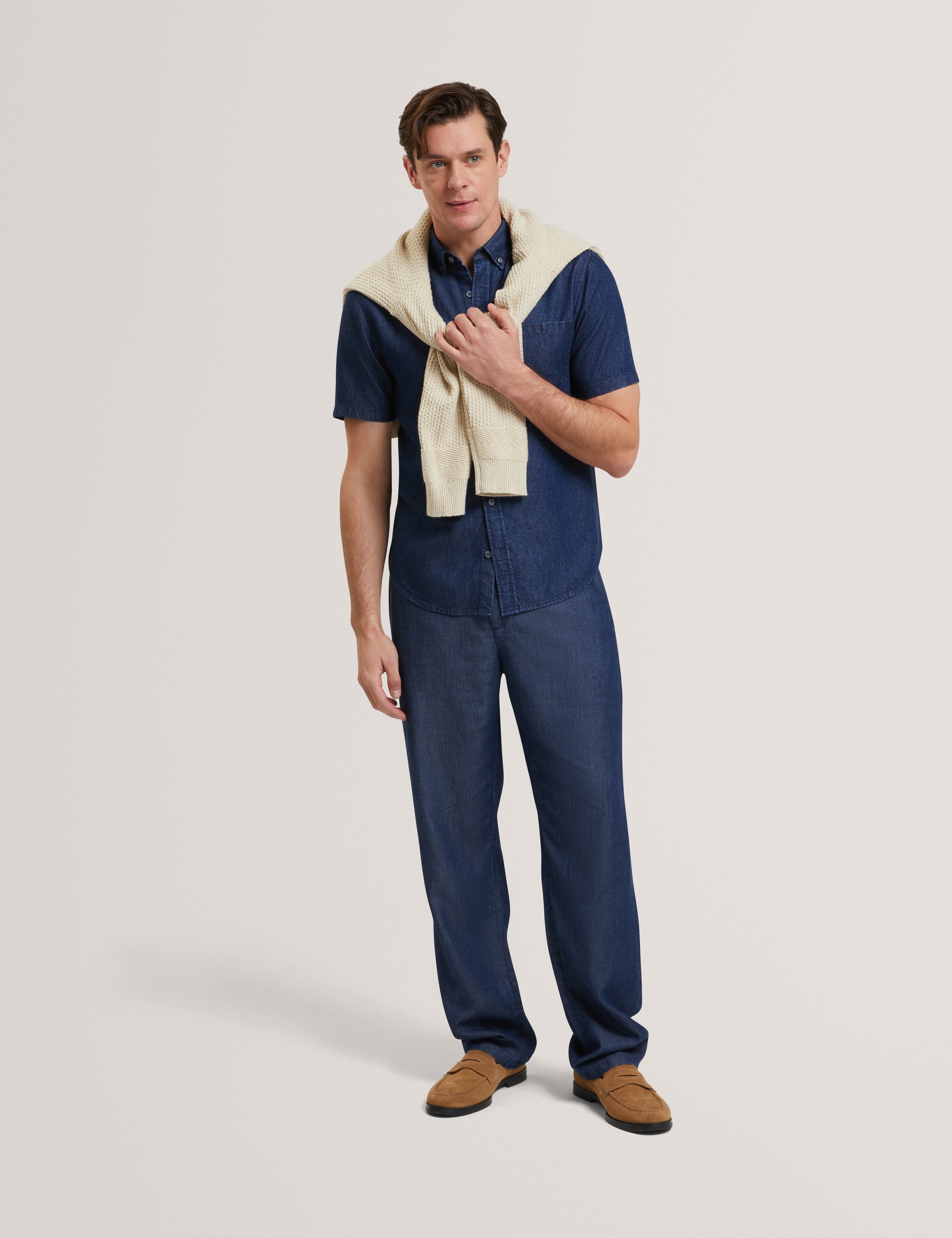 Mirek Short Sleeve Regular Tencel Chambray Shirt Navy-Blue