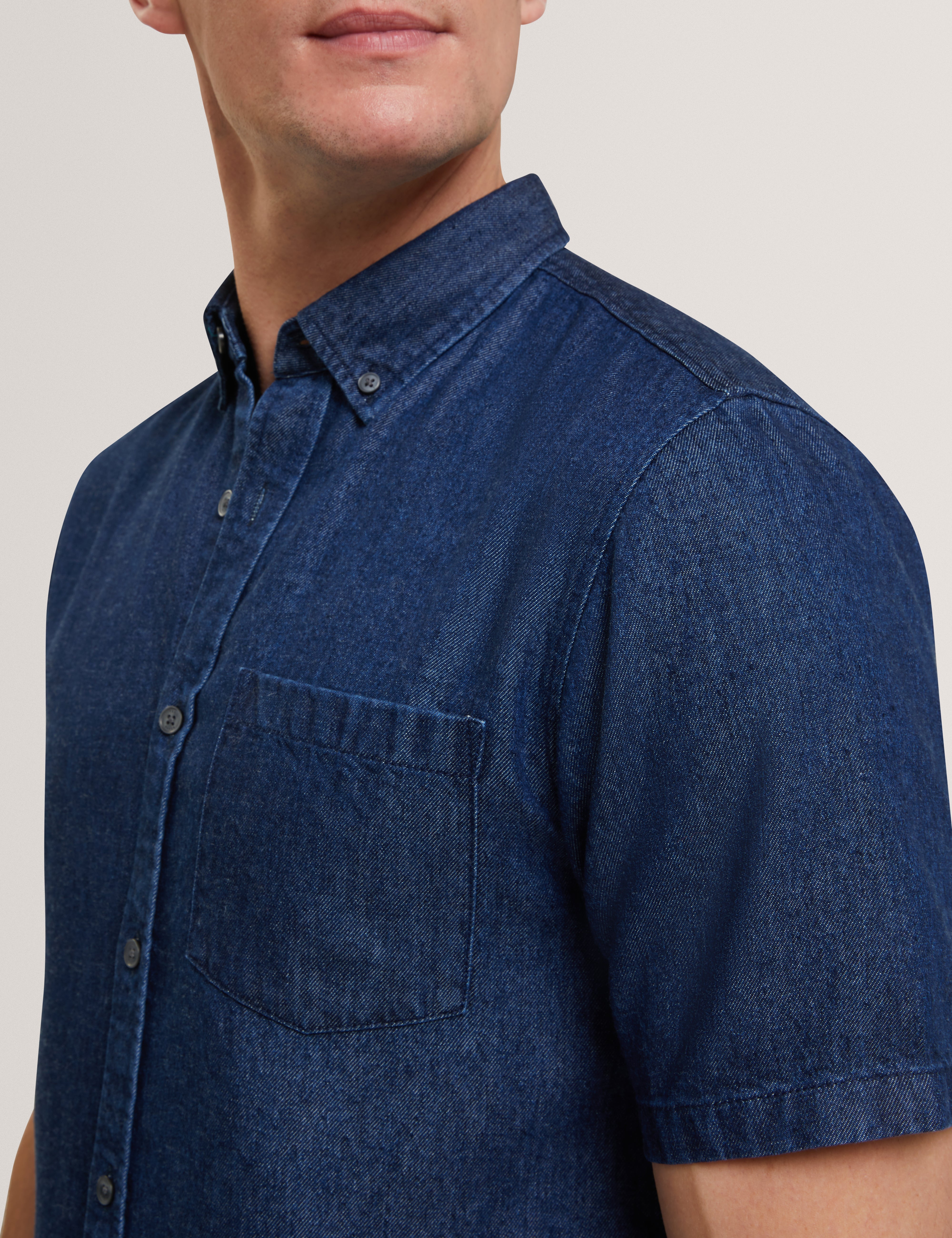 Mirek Short Sleeve Regular Tencel Chambray Shirt Navy-Blue