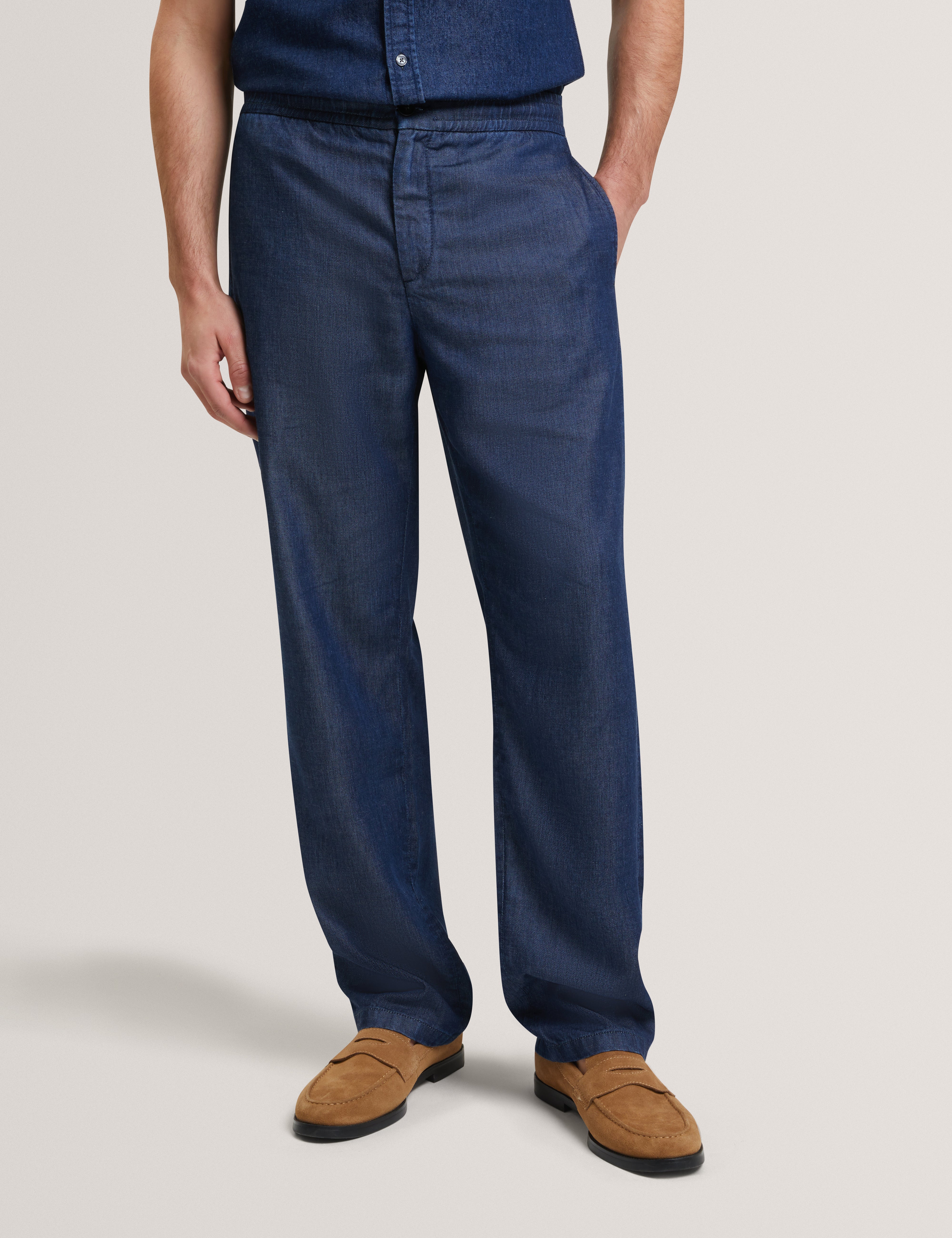 Ganmo Relaxed Pull-On Tencel Chambray Trouser Navy-Blue