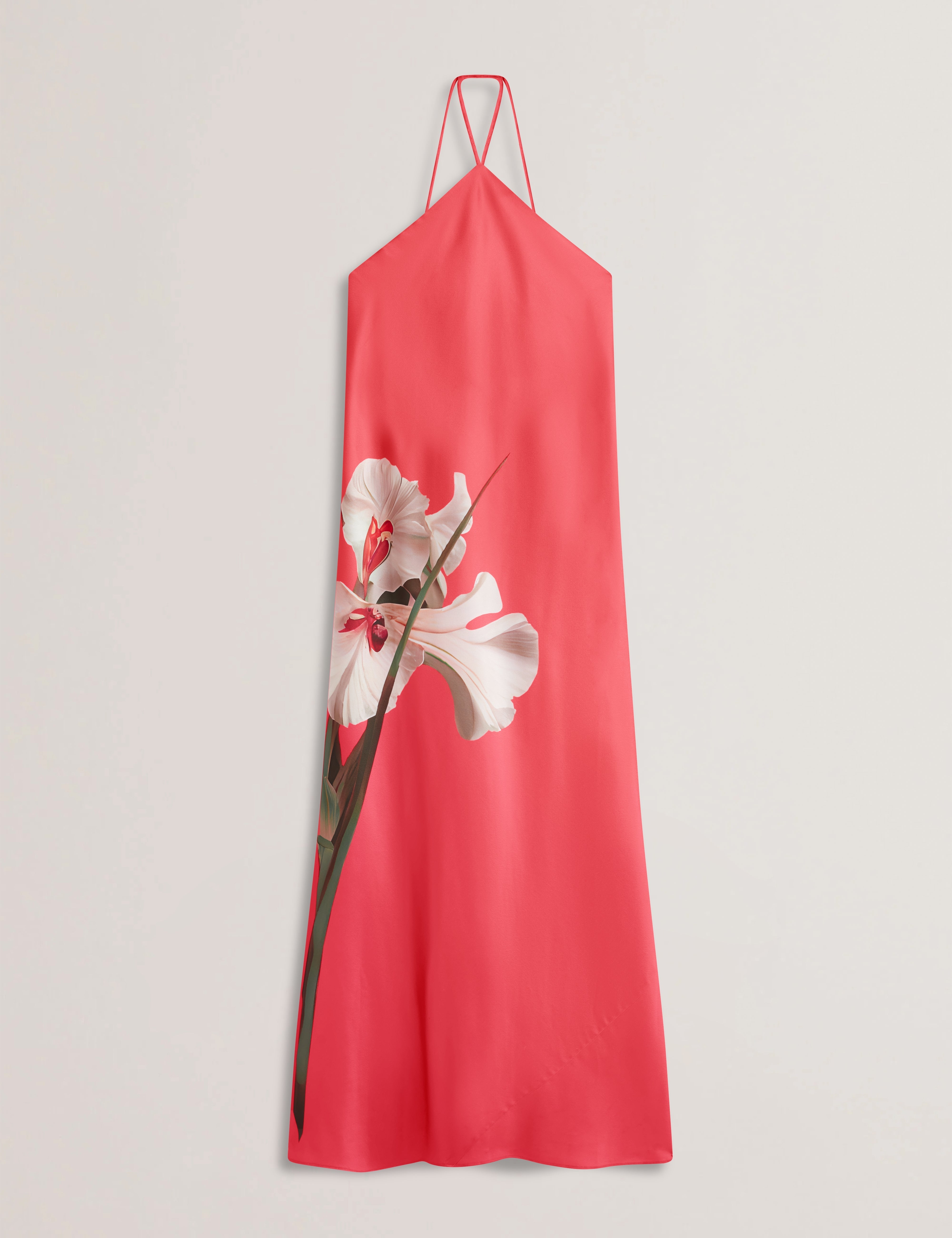 Ajima Halter Neck Bias Cut Maxi Dress Coral