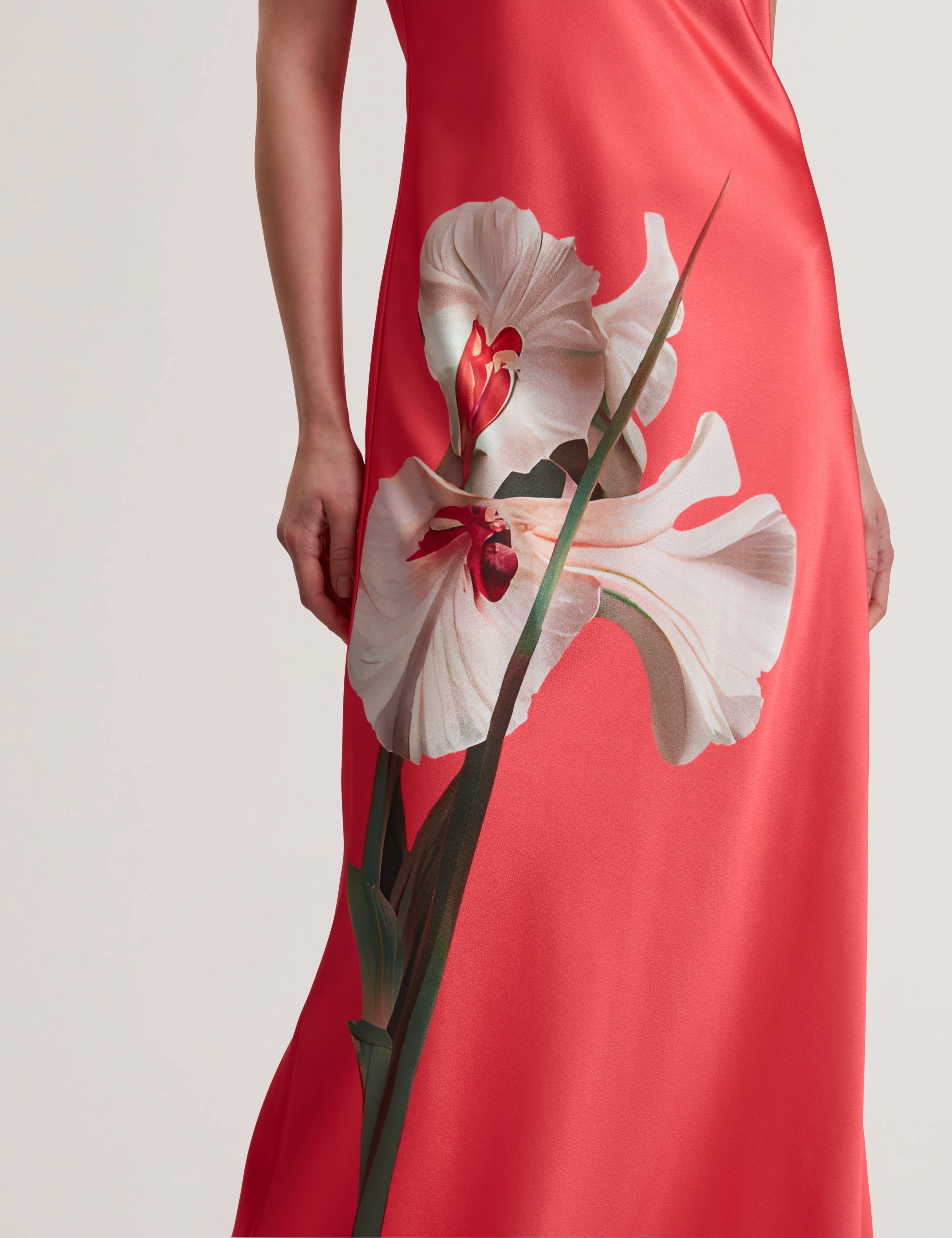 Ajima Halter Neck Bias Cut Maxi Dress Coral
