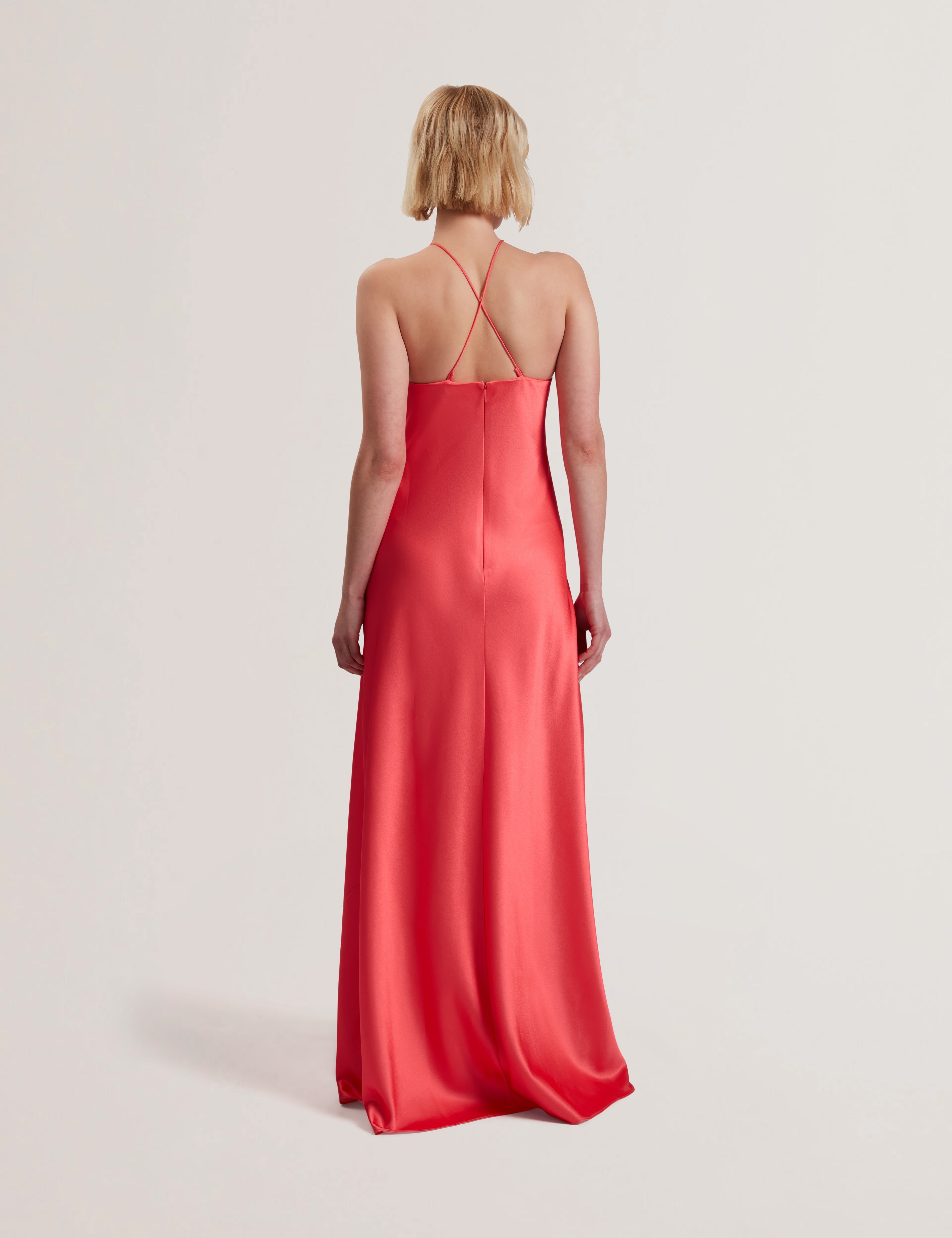 Ajima Halter Neck Bias Cut Maxi Dress Coral