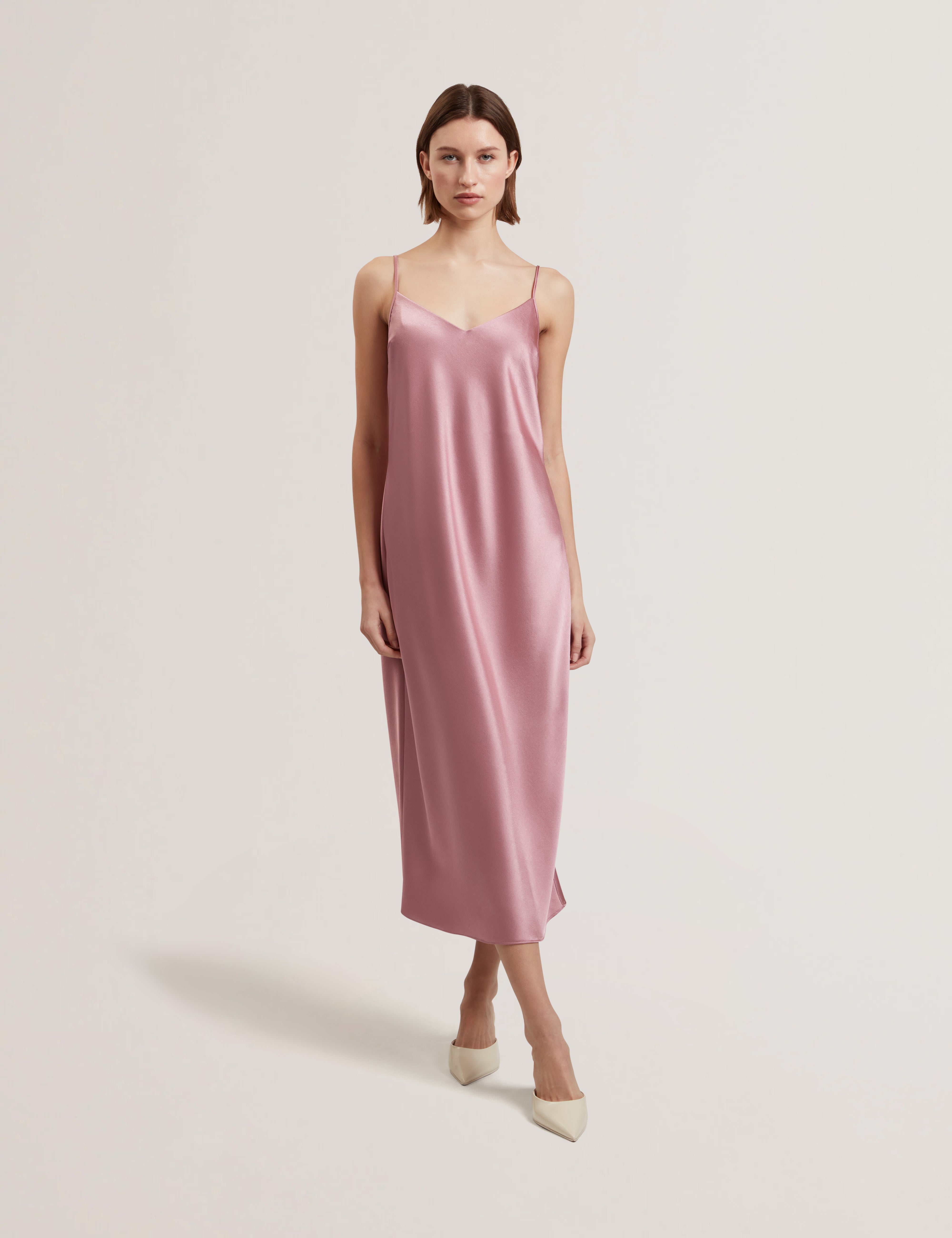 Ammil Satin Slip Dress Mid-Pink