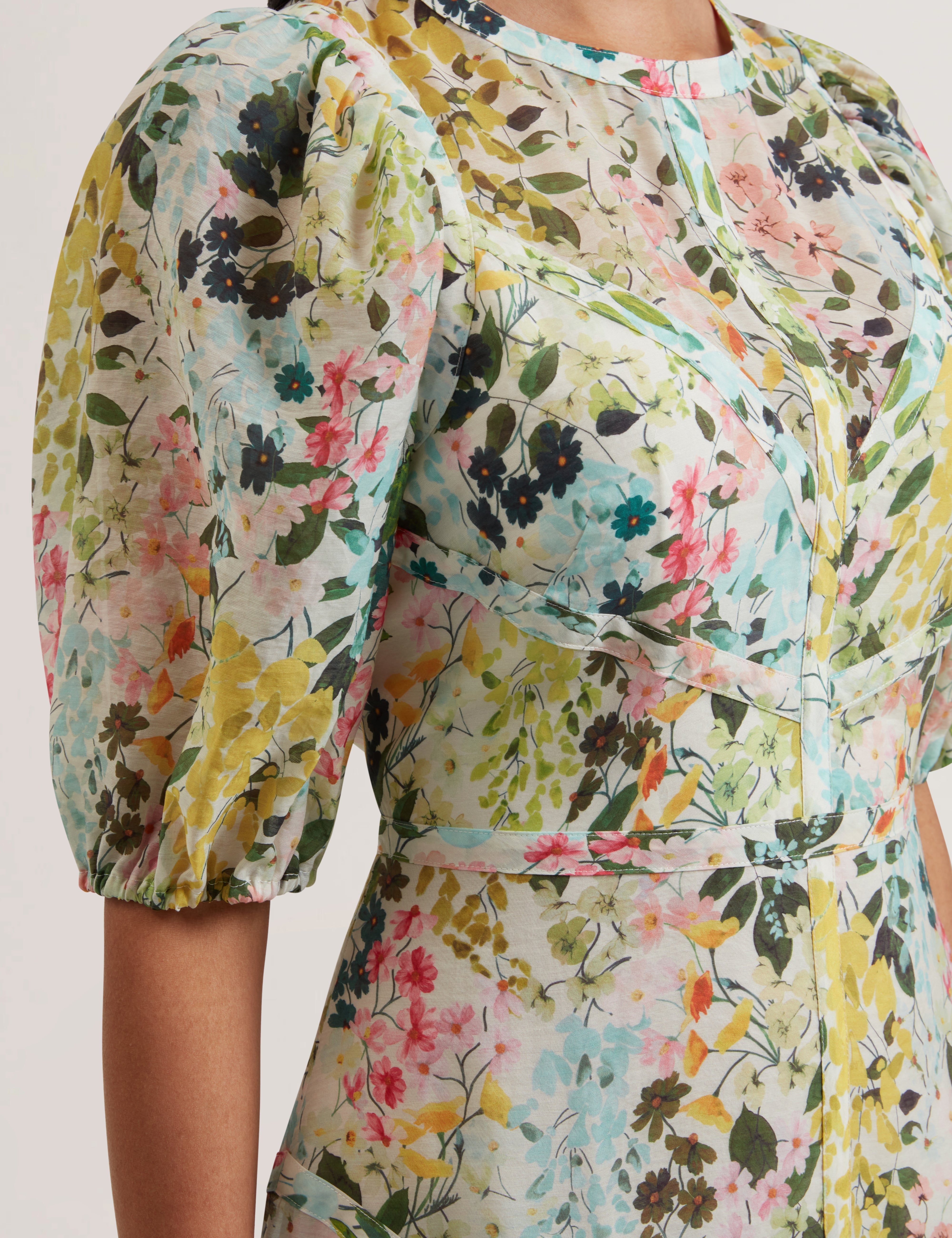 Arimza Printed Puff Short Sleeve Maxi Dress Ivory