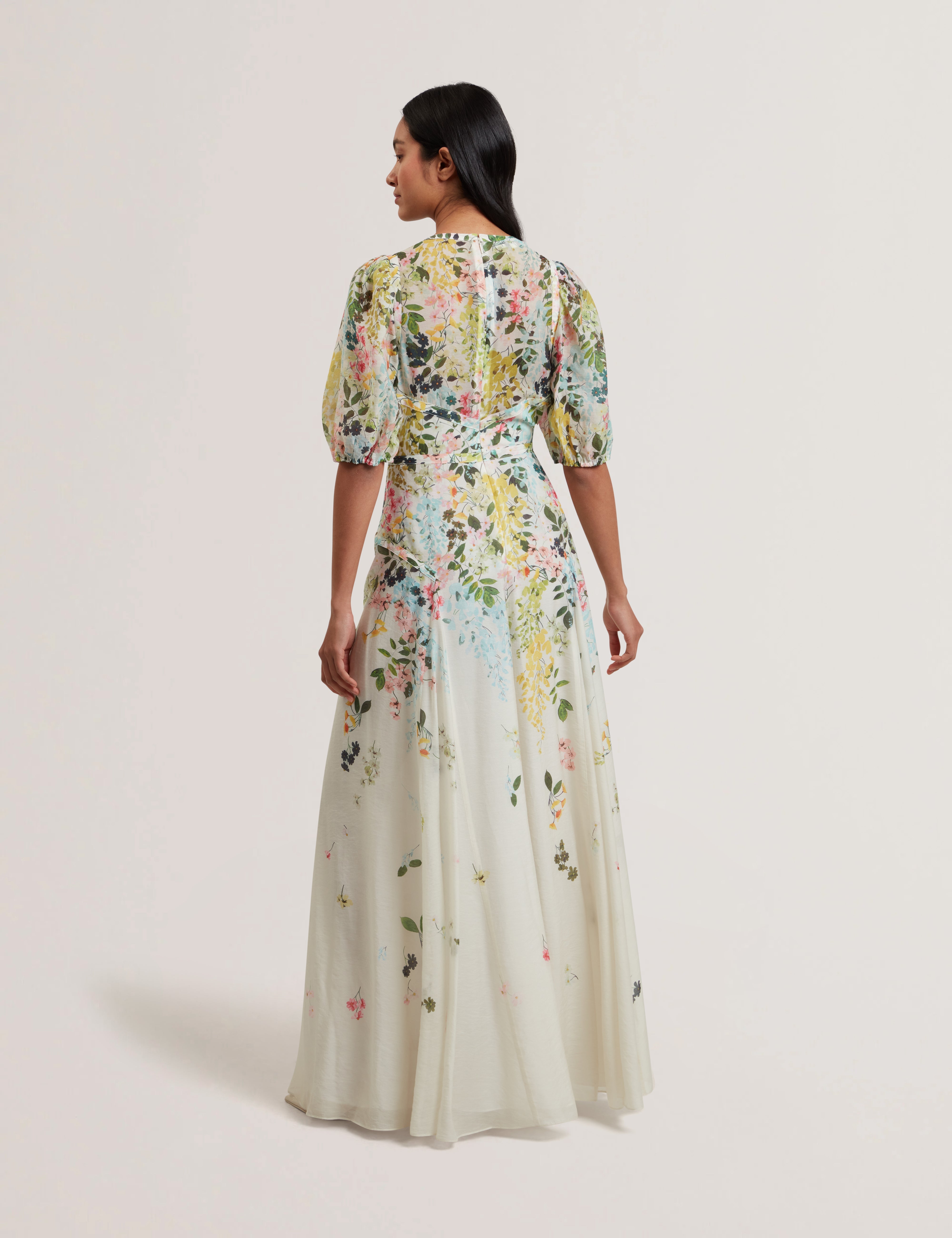 Arimza Printed Puff Short Sleeve Maxi Dress Ivory