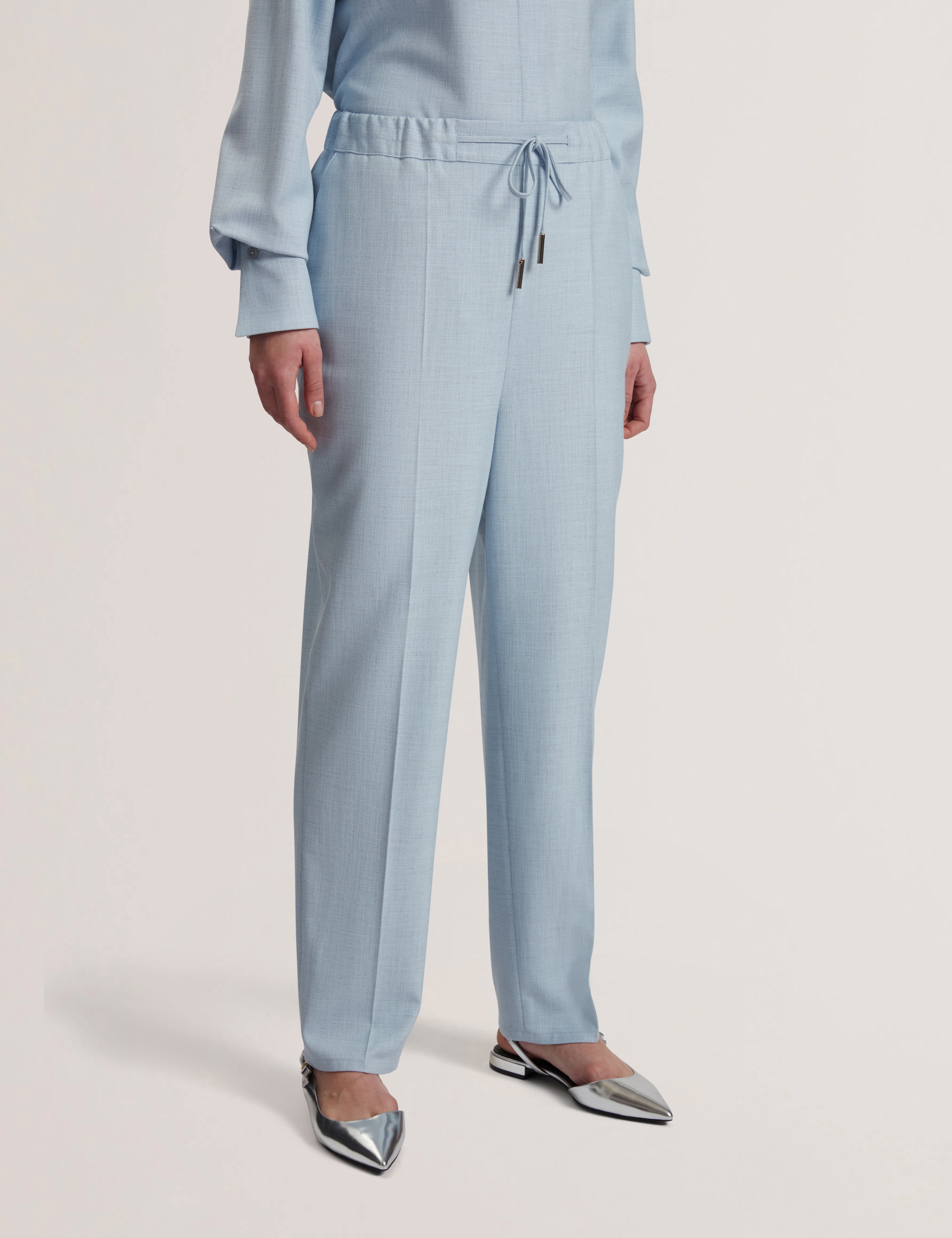 Ballia Elasticated Waist Tailored Trousers Pl-Blue