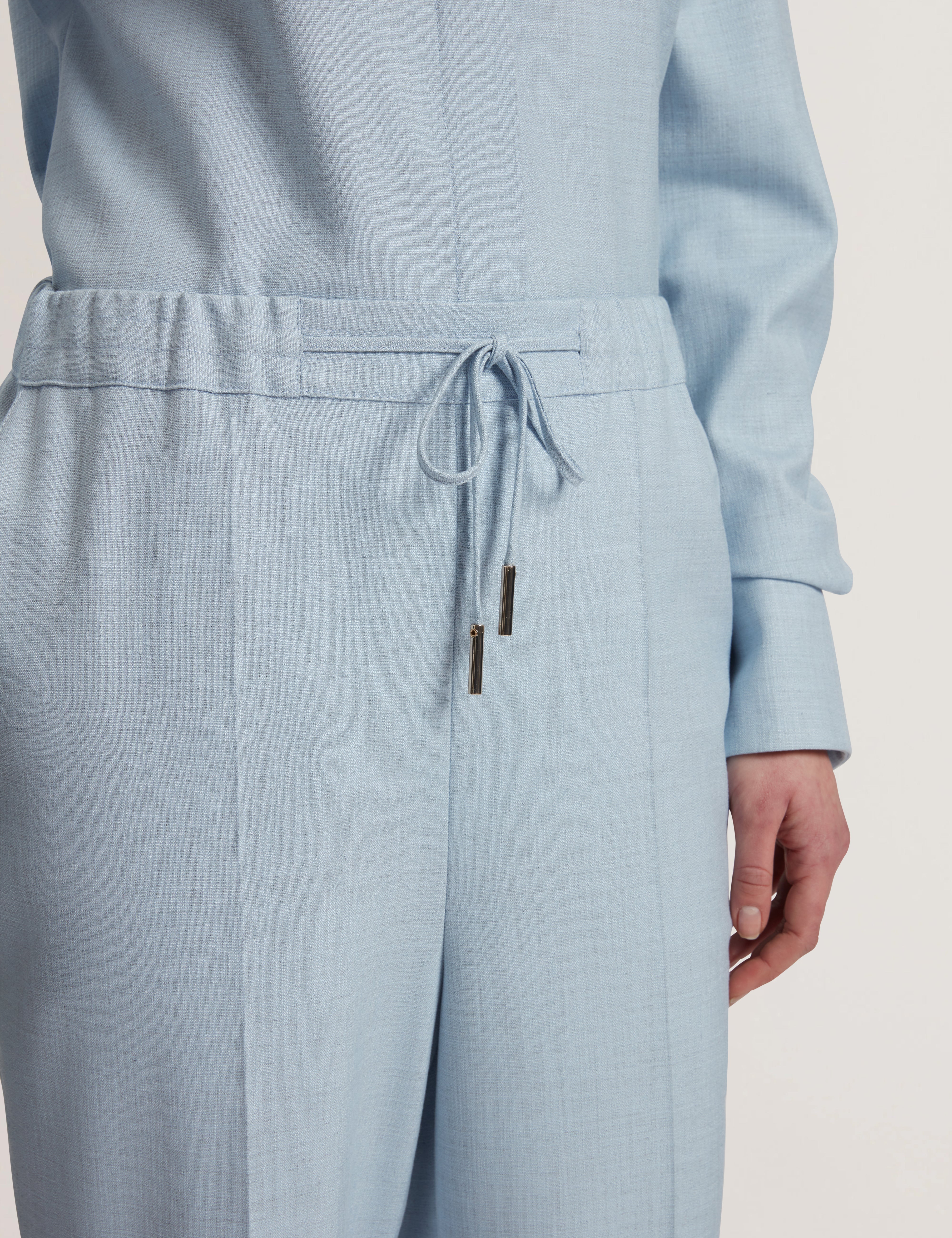 Ballia Elasticated Waist Tailored Trousers Pl-Blue