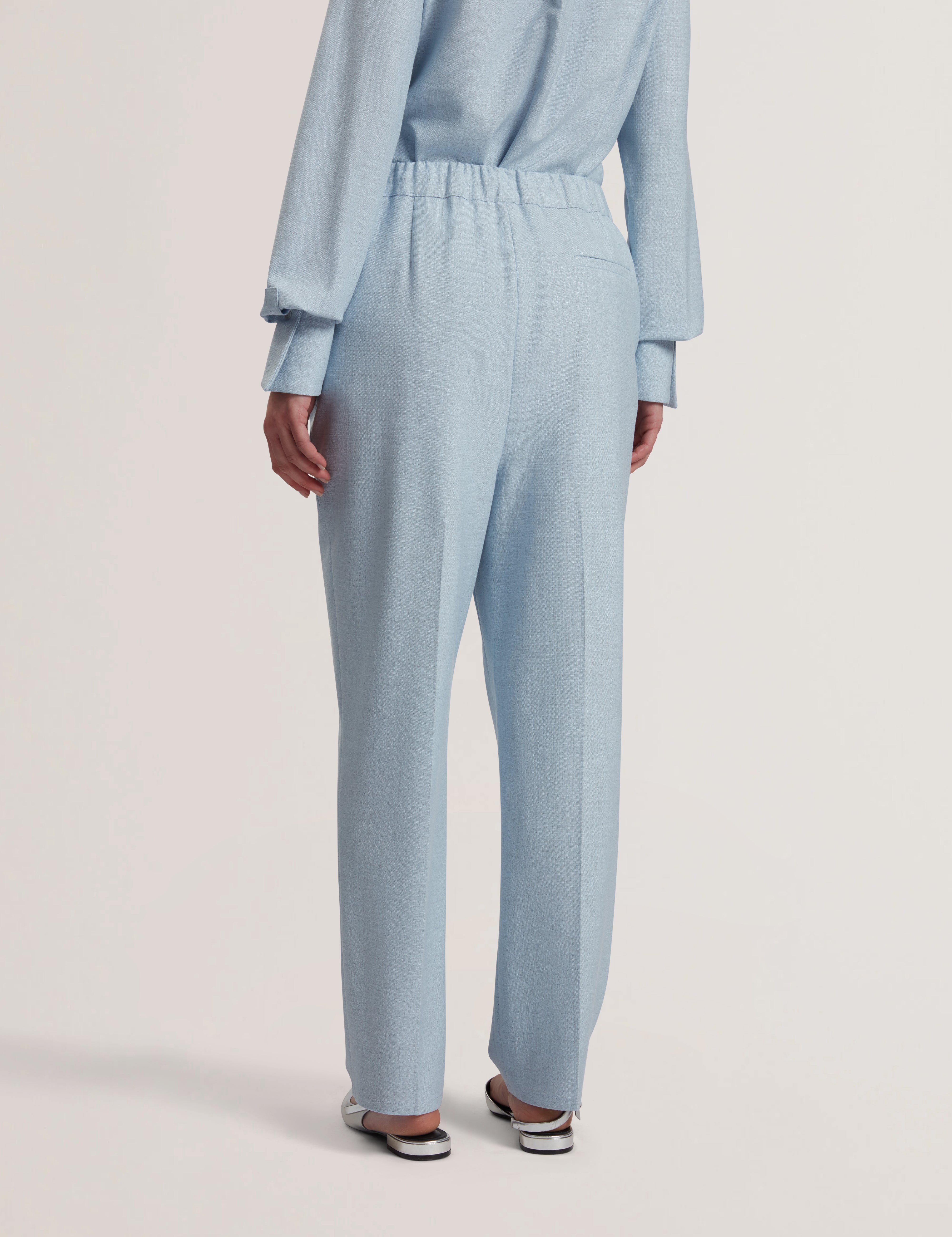 Ballia Elasticated Waist Tailored Trousers Pl-Blue