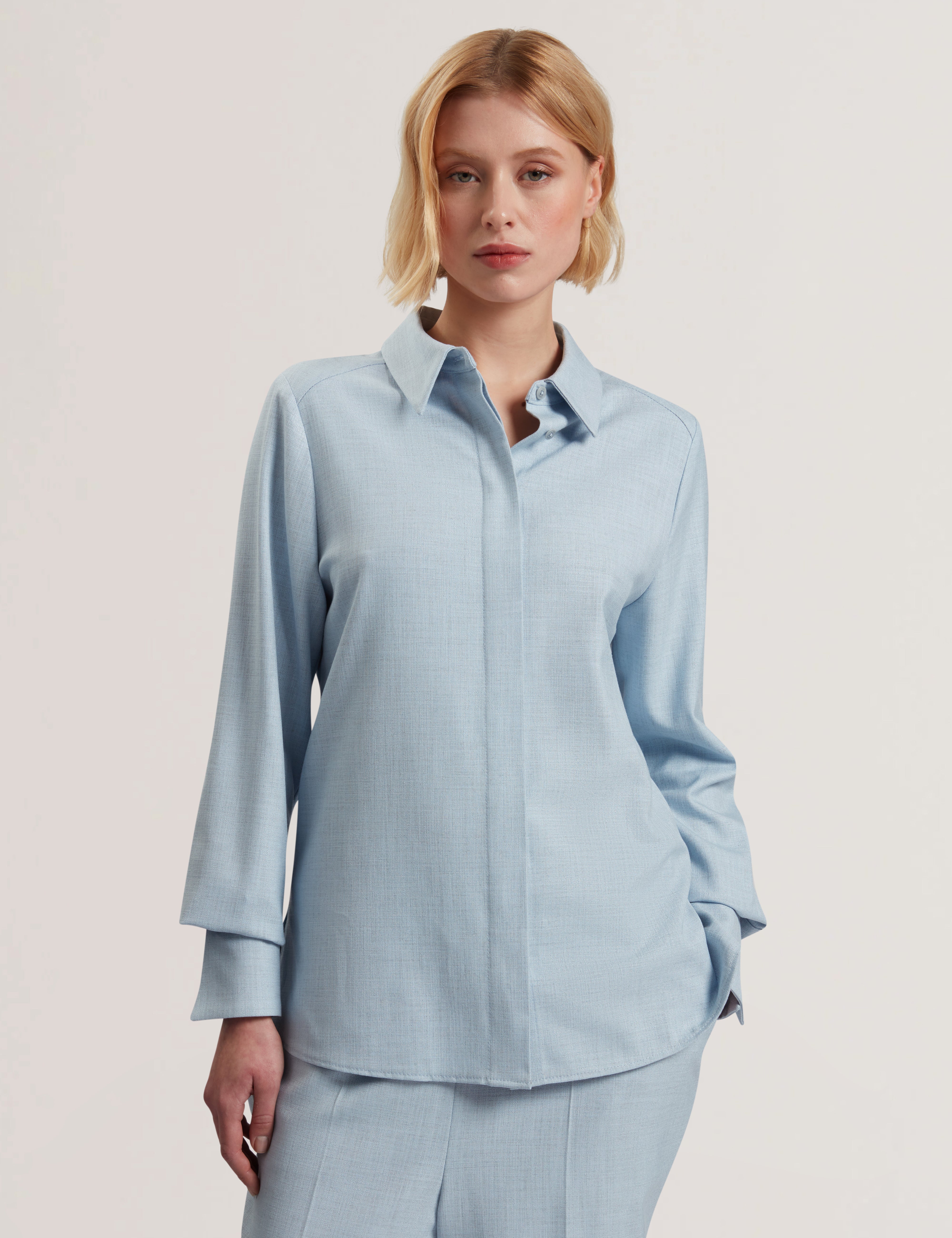 Carnis Tailored Longline Shirt Pl-Blue
