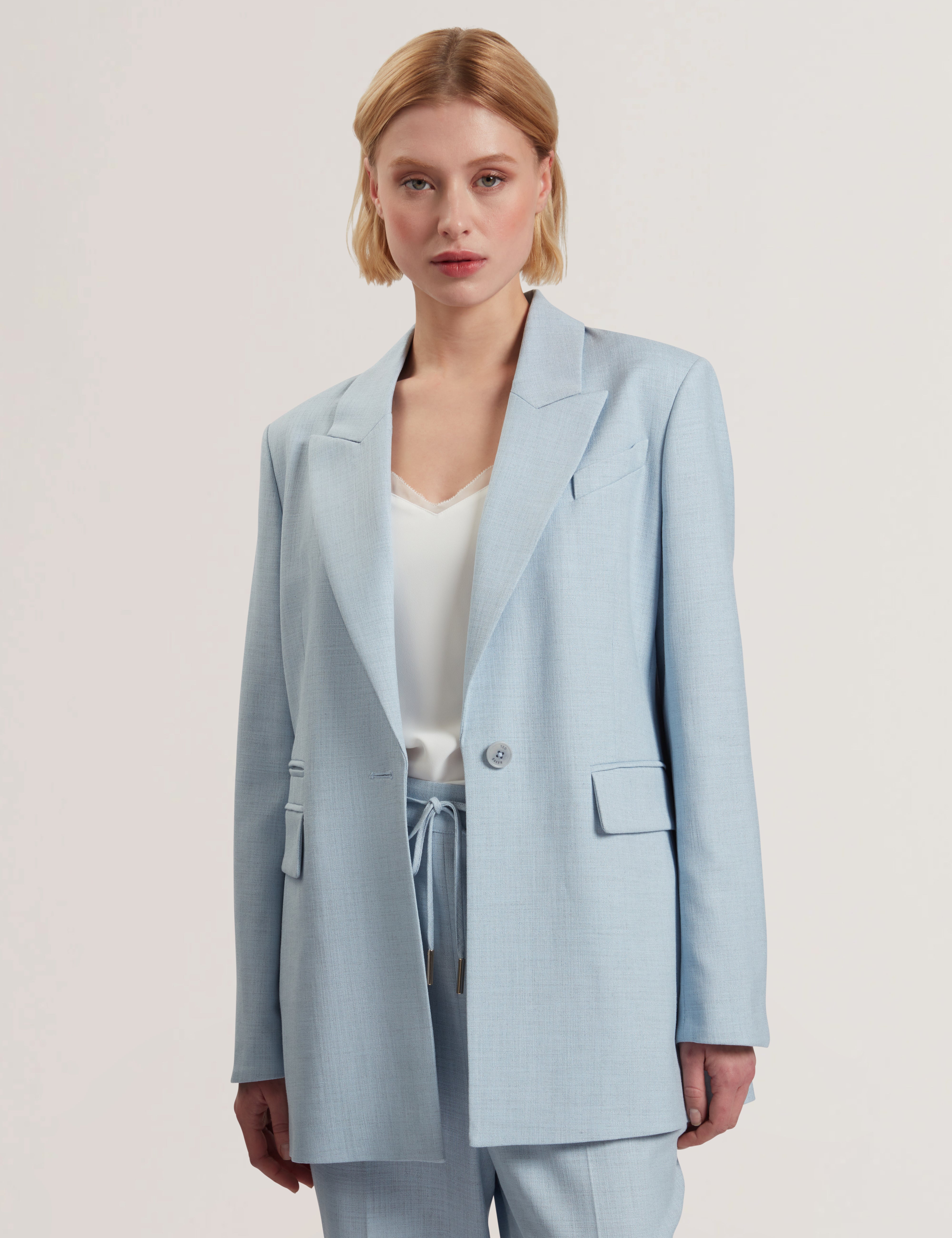 Carni Relaxed Tailored Single Breast Pl-Blue