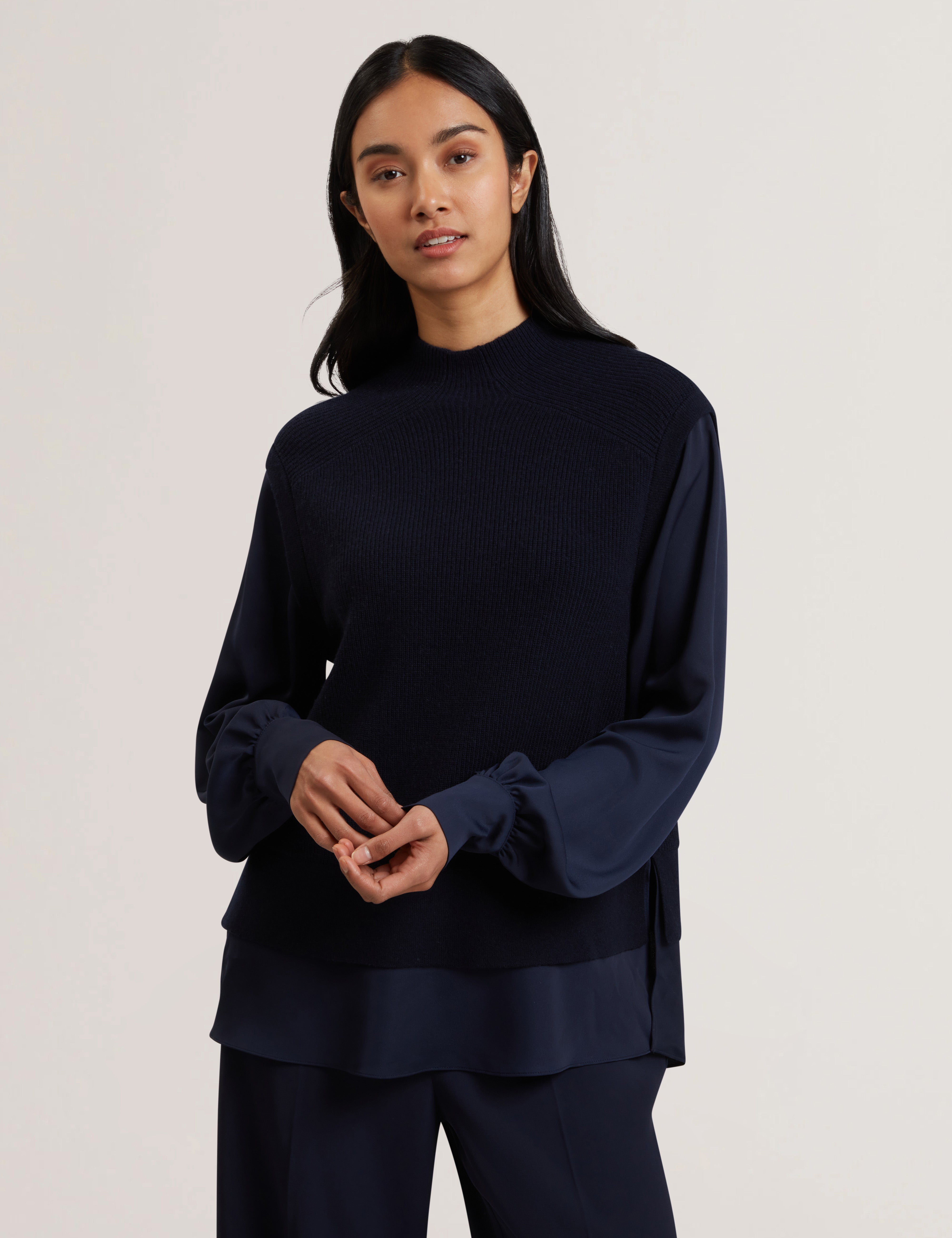 Caycey Woven Sleeve Knitted Jumper Dk-Navy