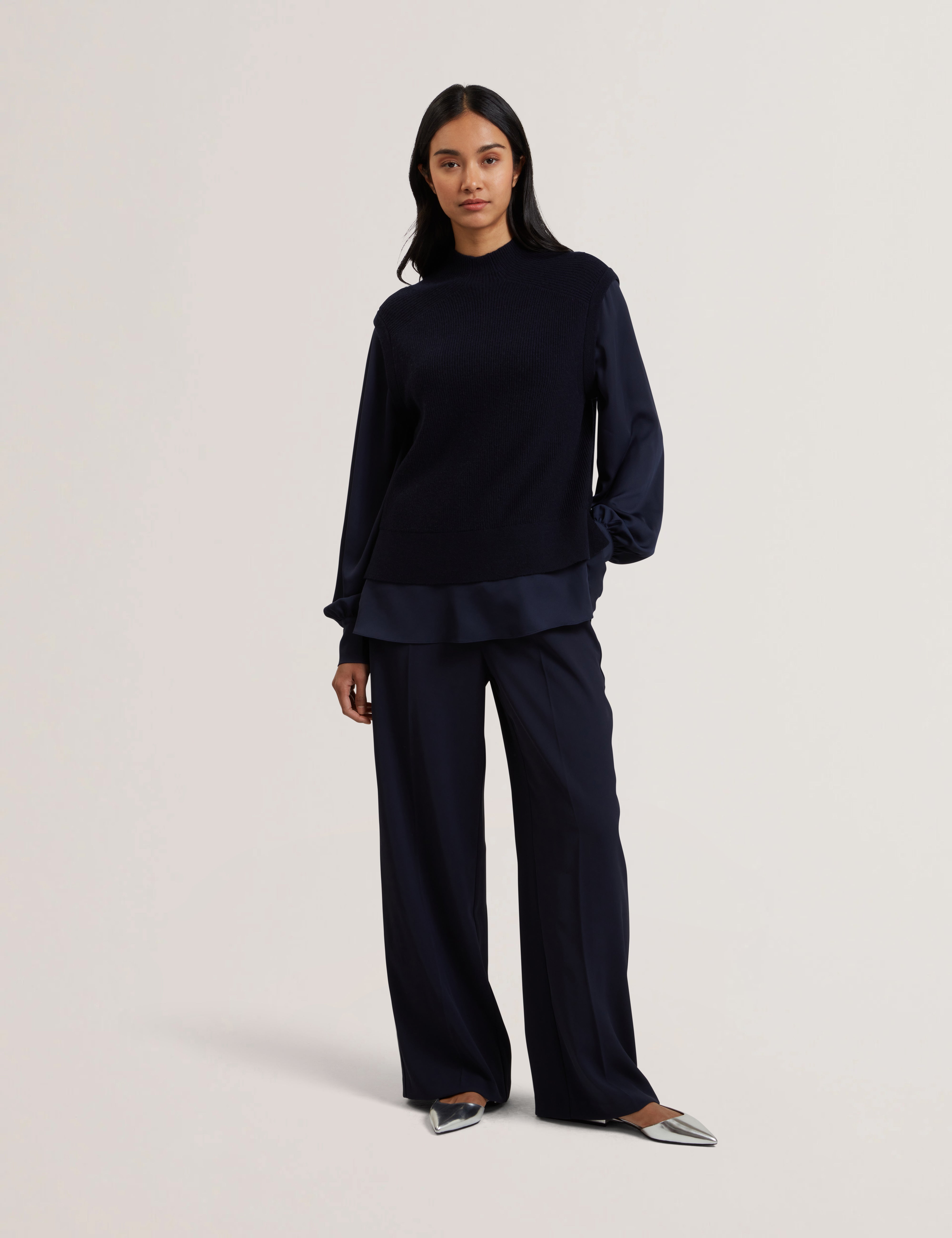 Caycey Woven Sleeve Knitted Jumper Dk-Navy