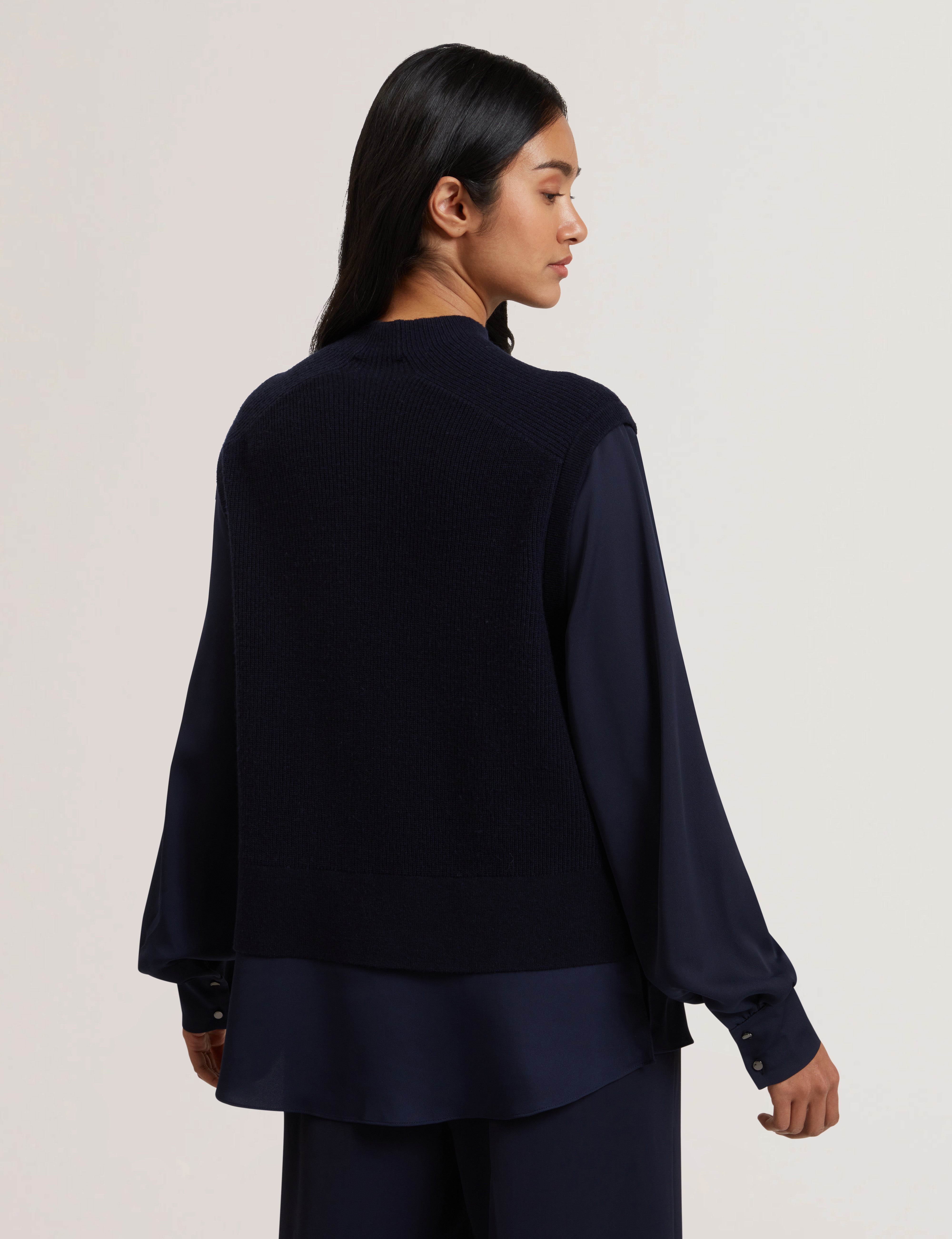 Caycey Woven Sleeve Knitted Jumper Dk-Navy