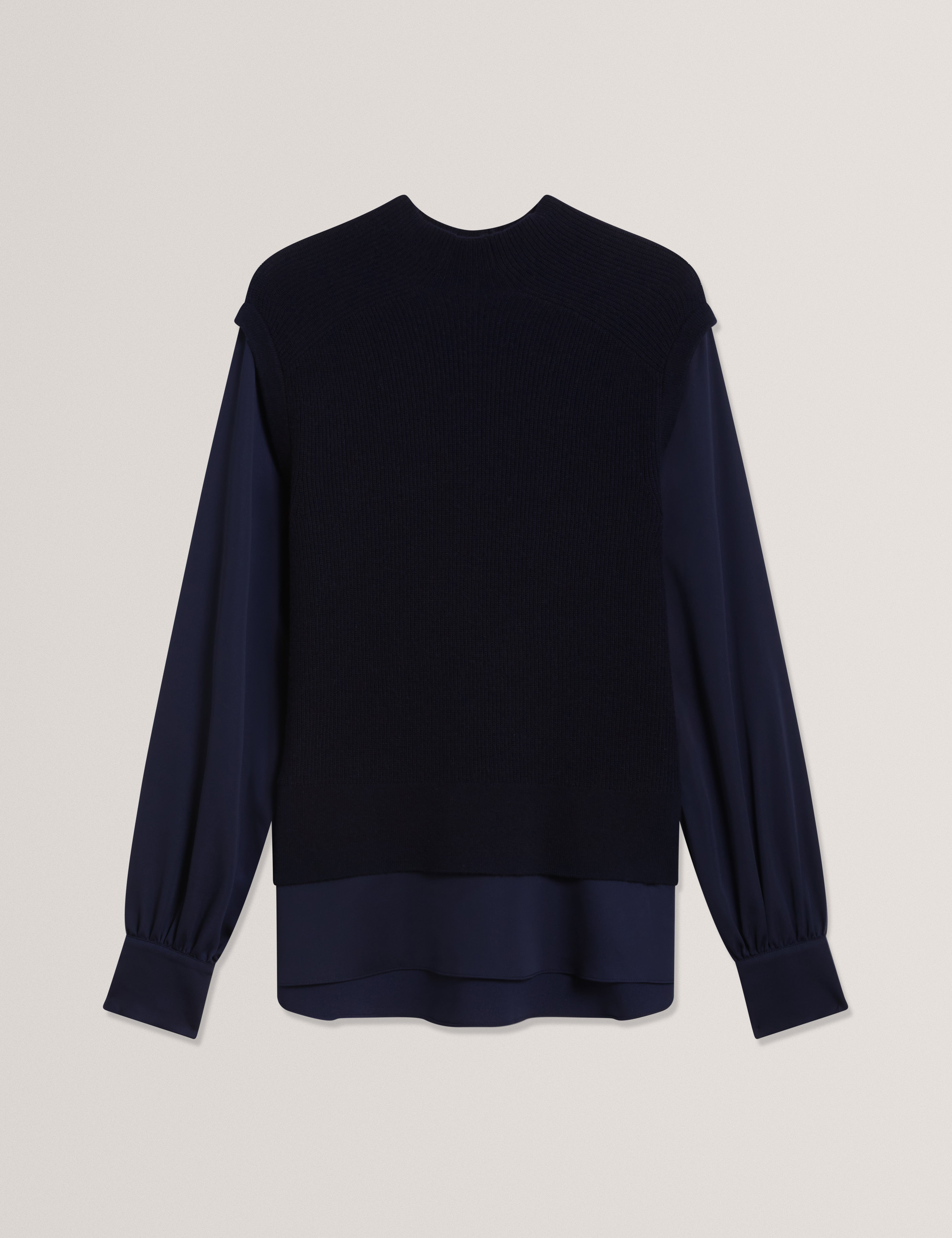 Caycey Woven Sleeve Knitted Jumper Dk-Navy