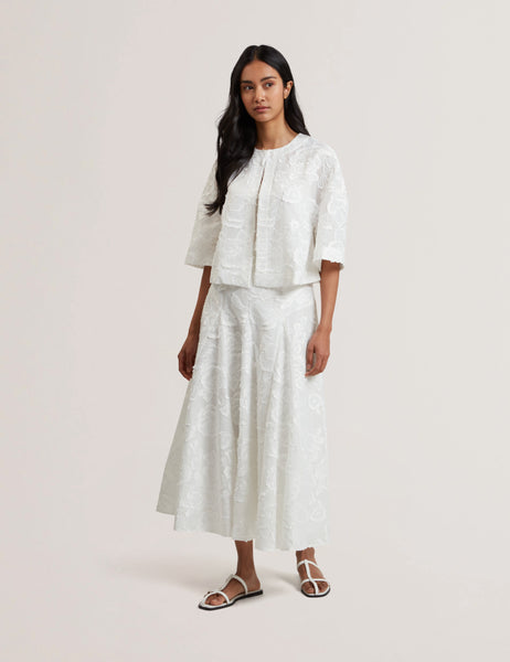 ☆Ted Baker☆ フローラルステッチフレアスカート・ECCRINA♪ Shop Eccrina Textured Rose Detail Midi Skirt White for Women