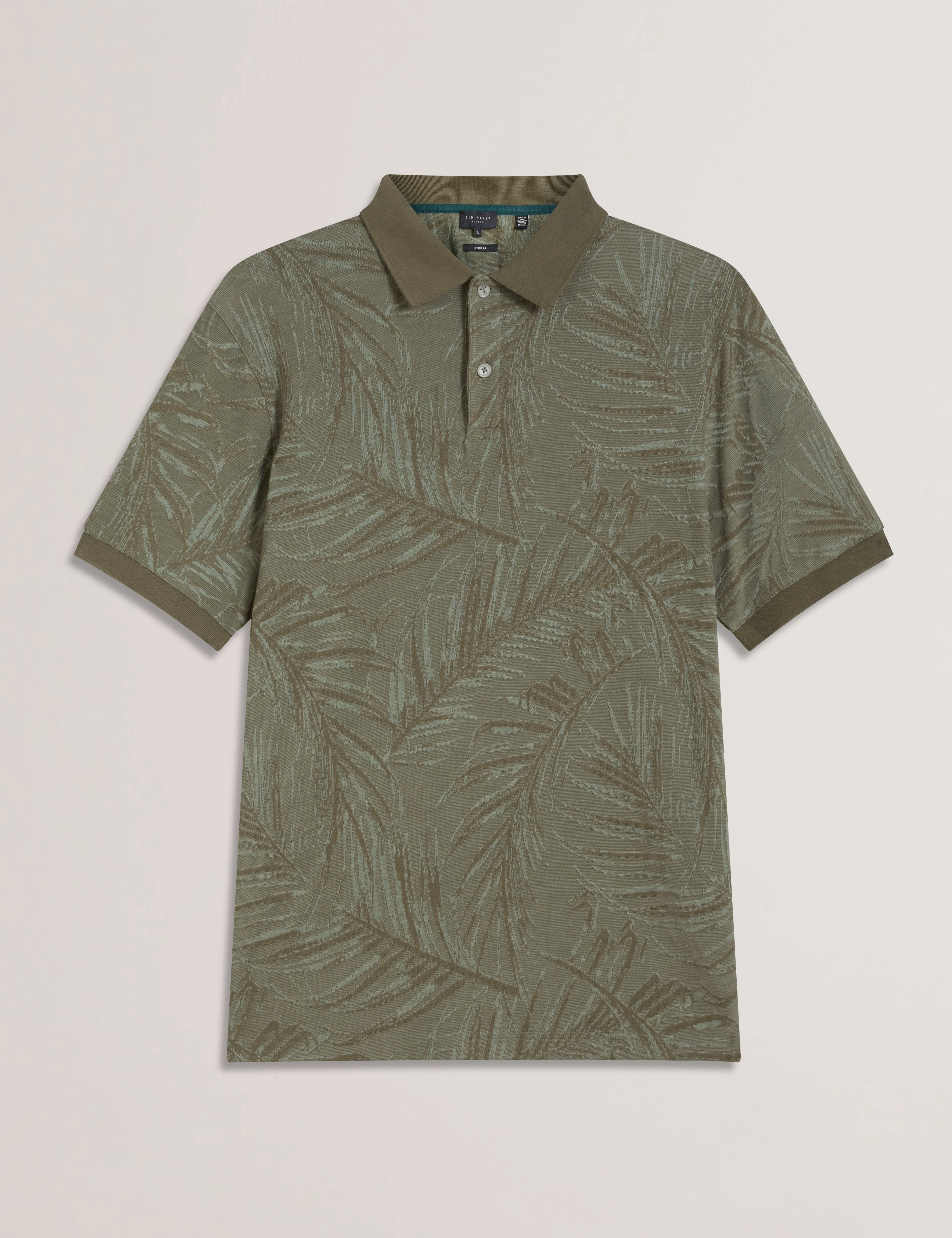 Edwine Short Sleeve Regular Leaf Print Polo Shirt Khaki