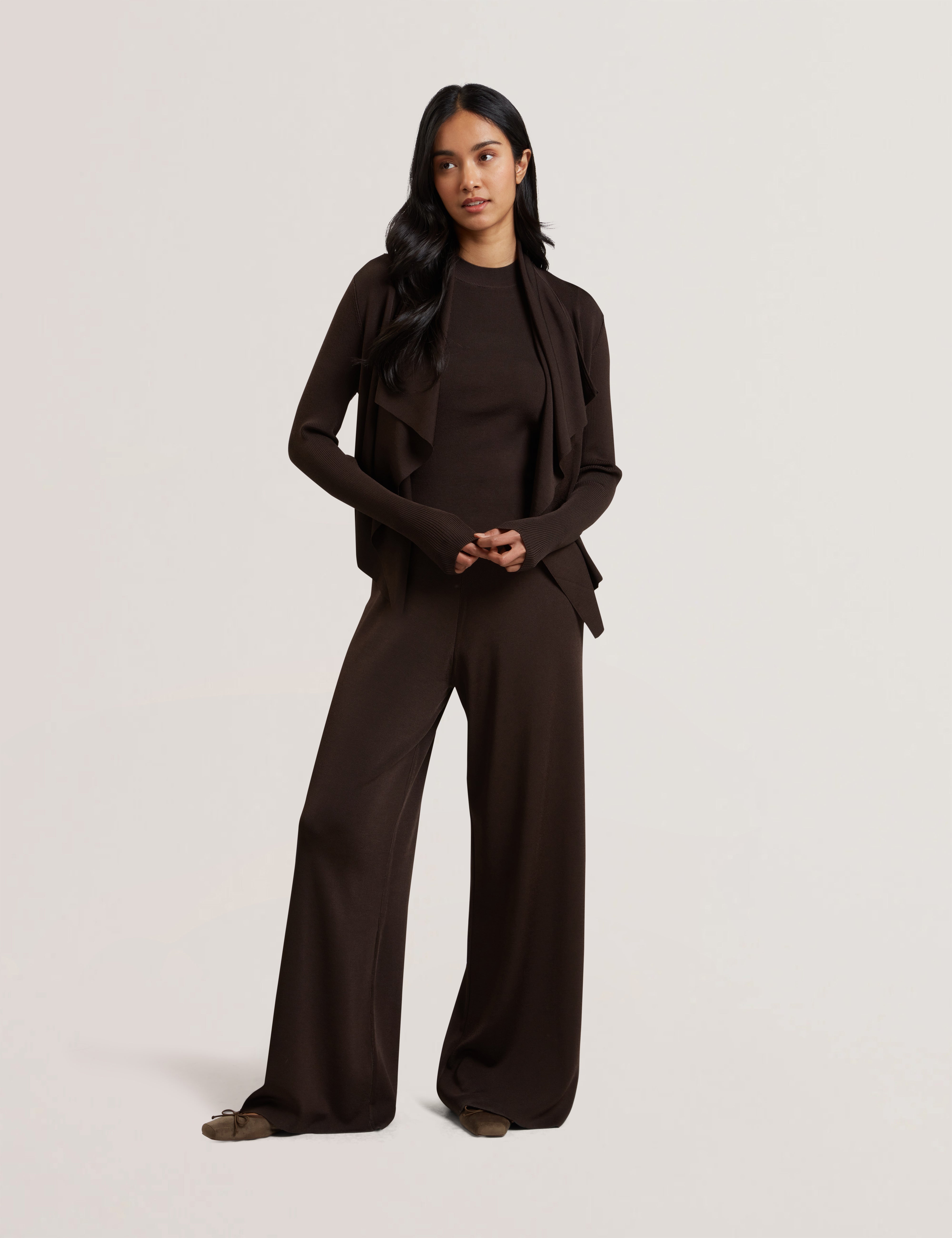 Elliyy Waterfall Front Cardigan Dk-Brown