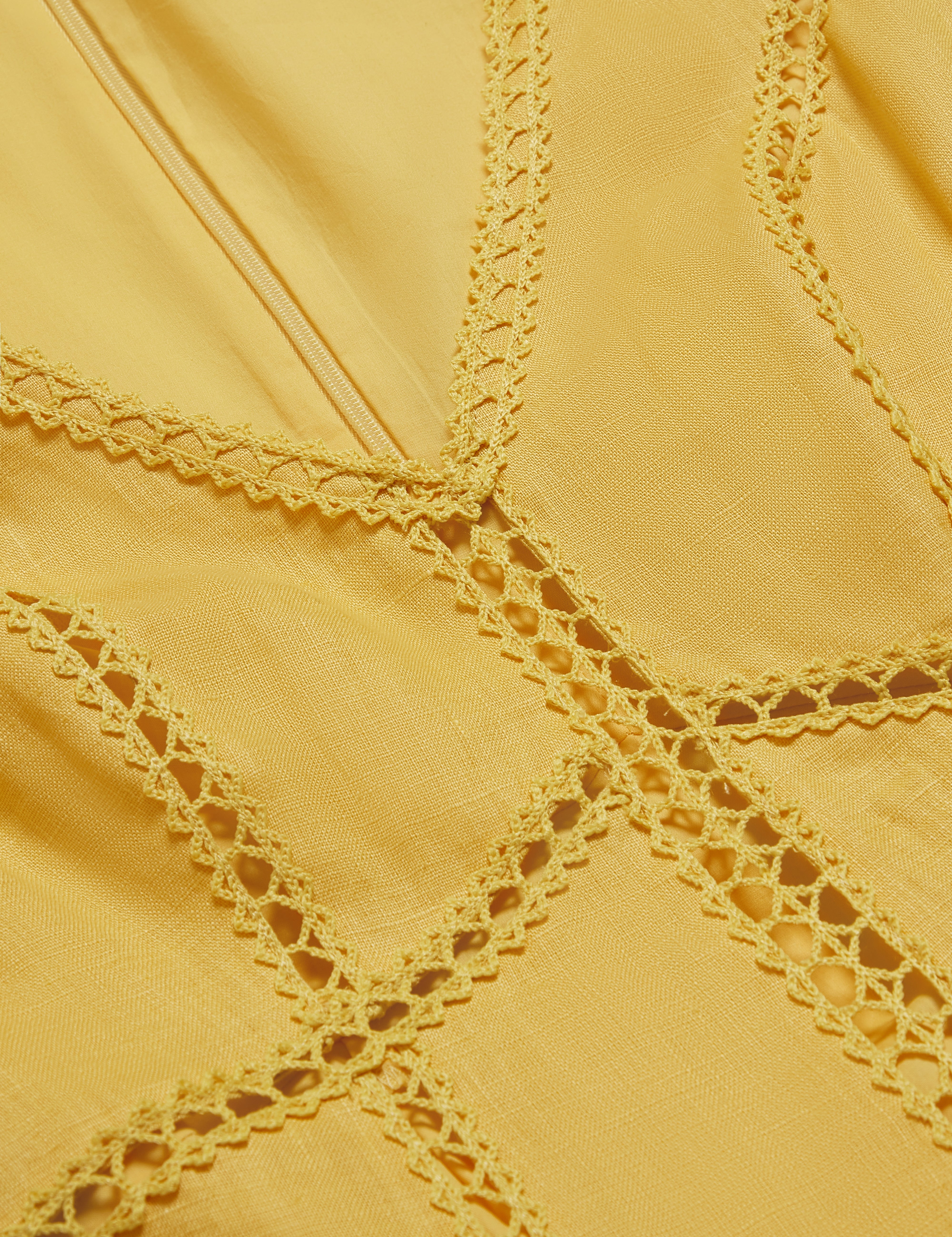 Emerda Trim Detail Linen Mini Dress Yellow