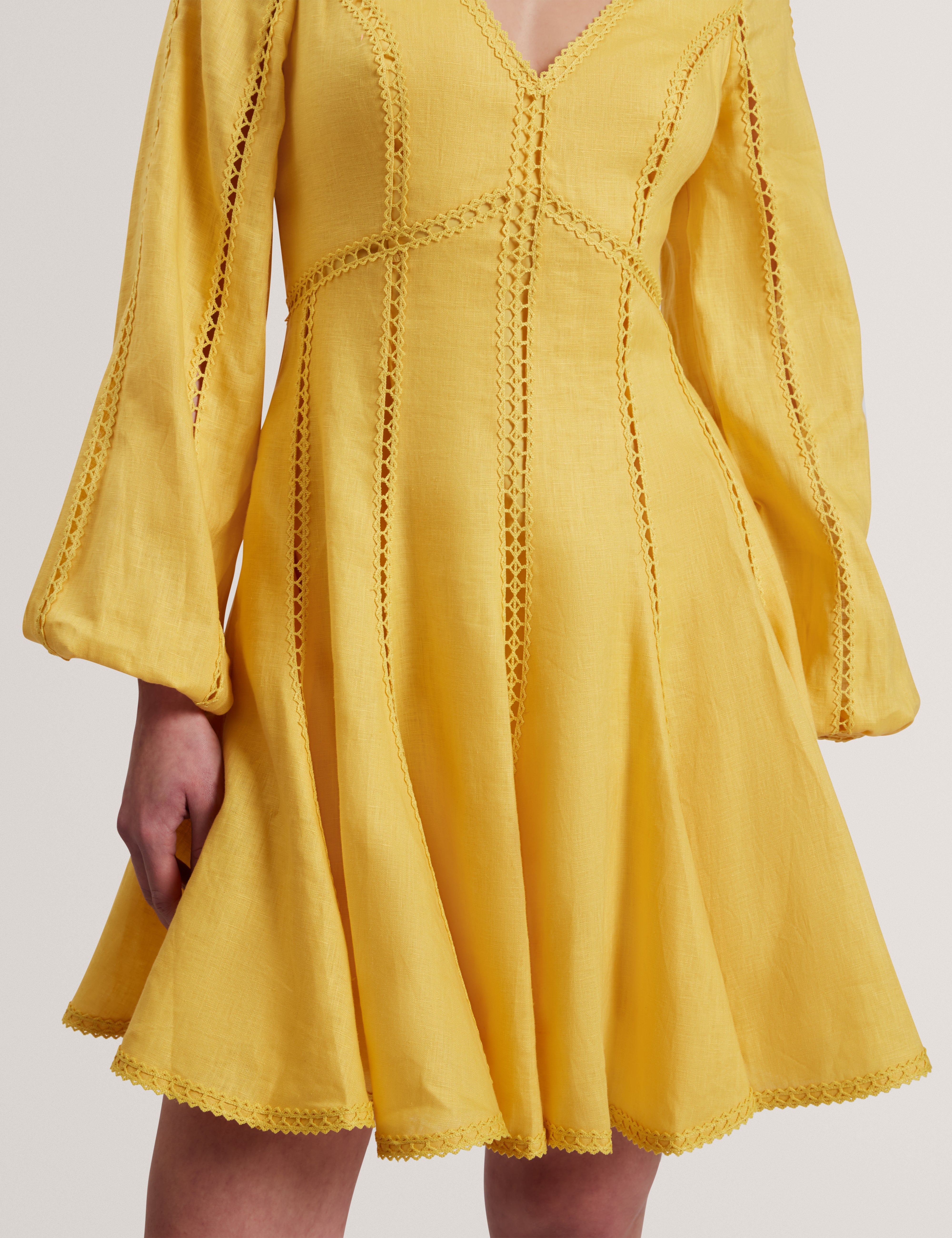Emerda Trim Detail Linen Mini Dress Yellow