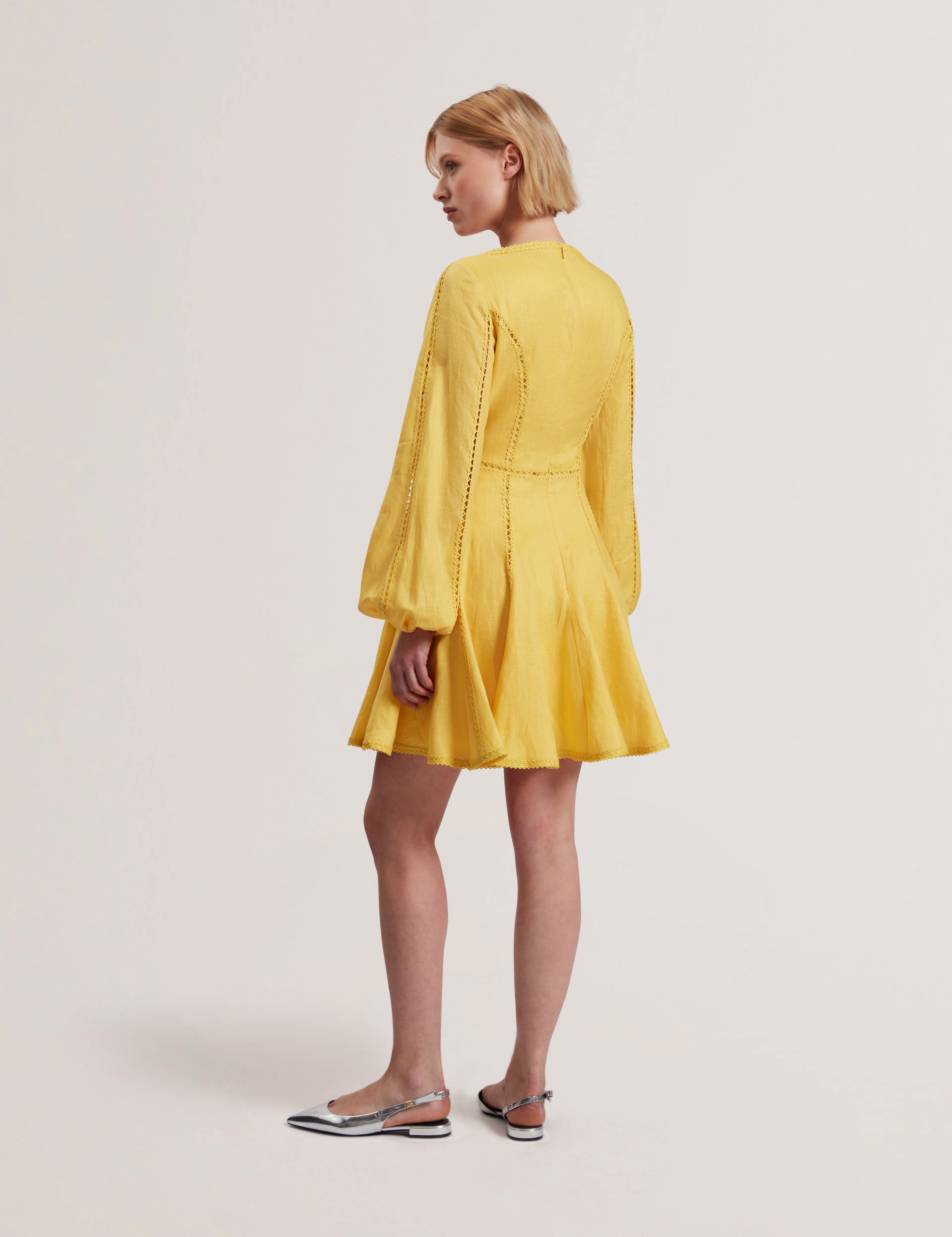 Emerda Trim Detail Linen Mini Dress Yellow