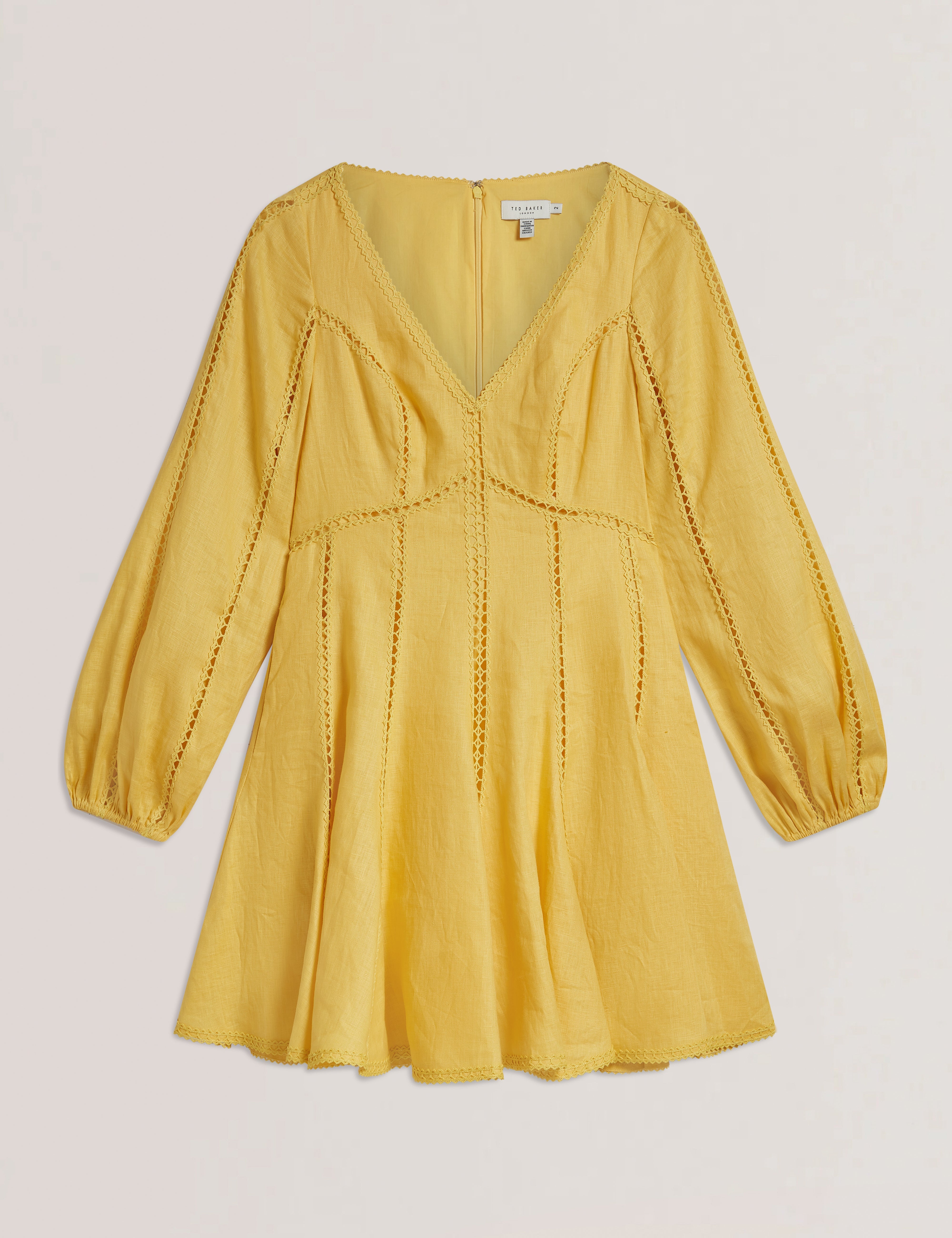 Emerda Trim Detail Linen Mini Dress Yellow