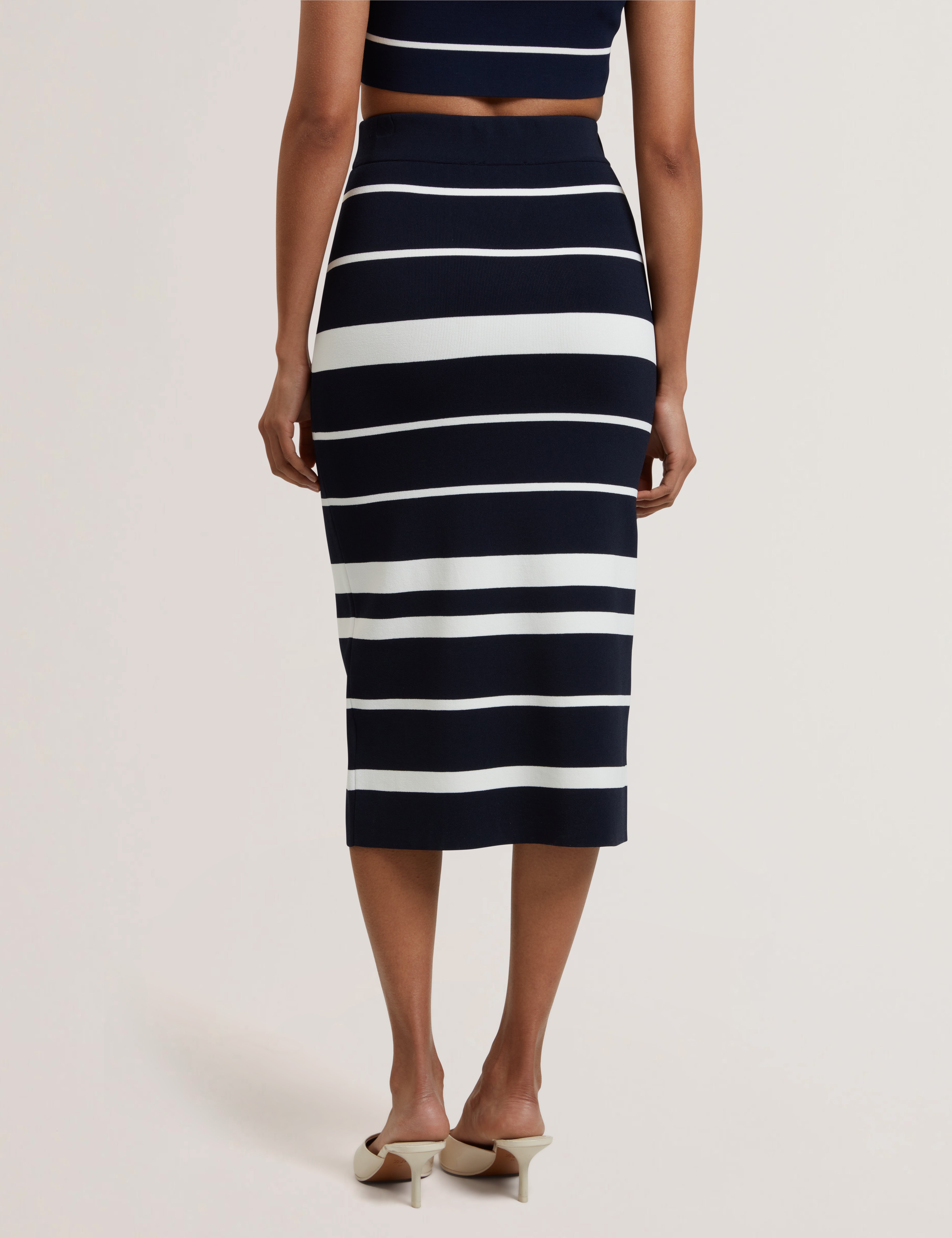 Emiliha Striped Bodycon Knit Skirt Navy
