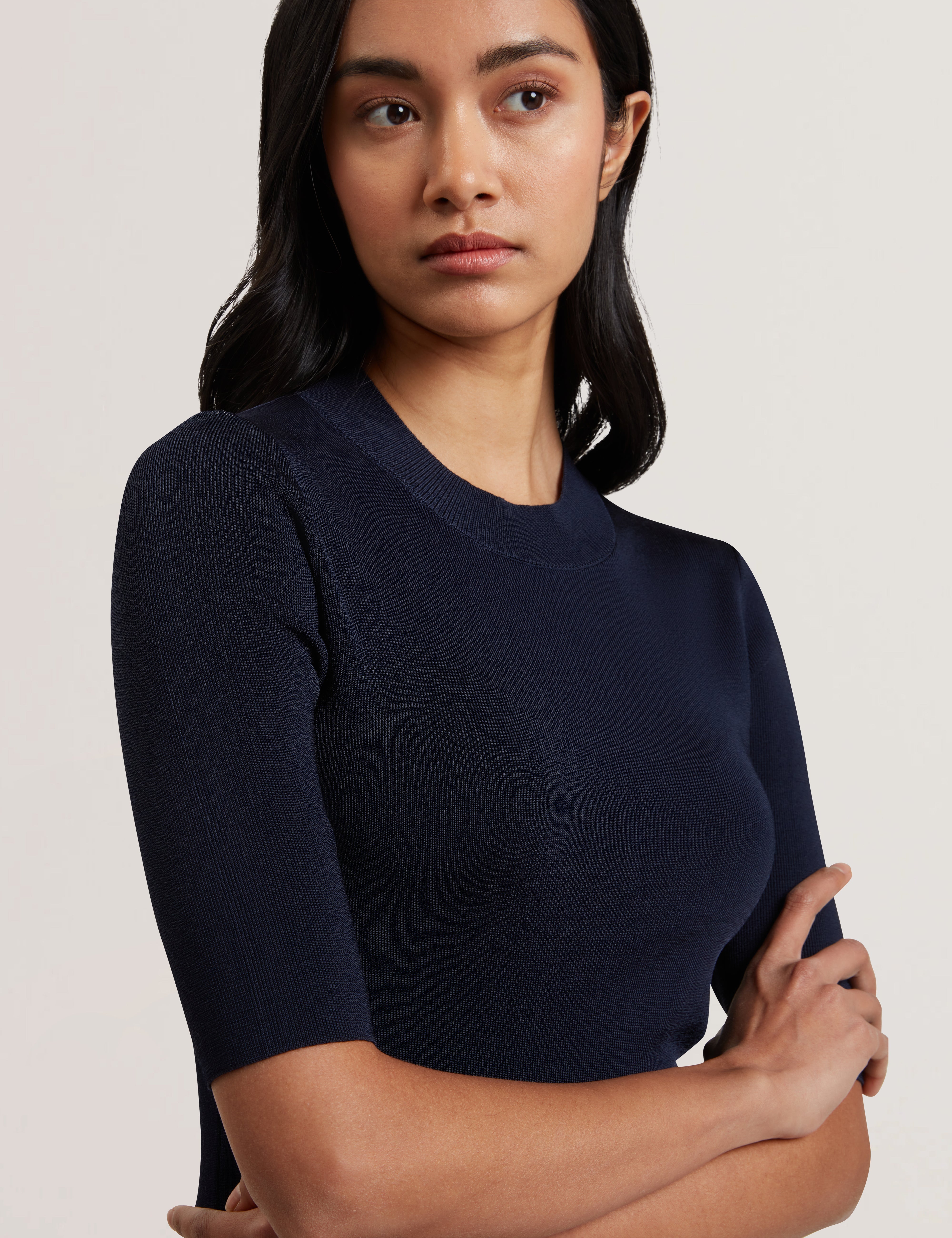 Felixia Knitted Half Sleeve Tee Navy