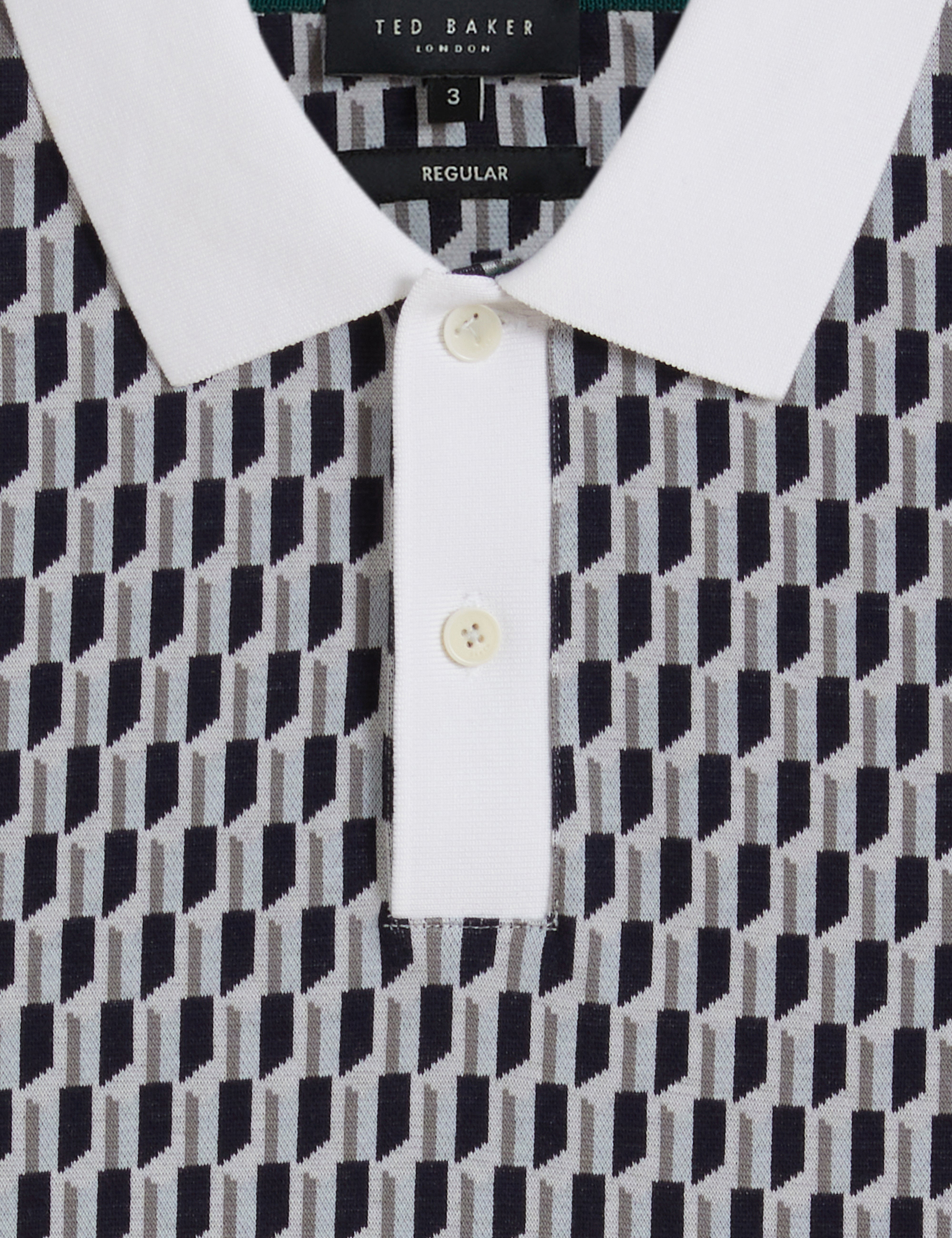 Hamishs Short Sleeve Jacquard Stripe Geo Polo Mid-Blue