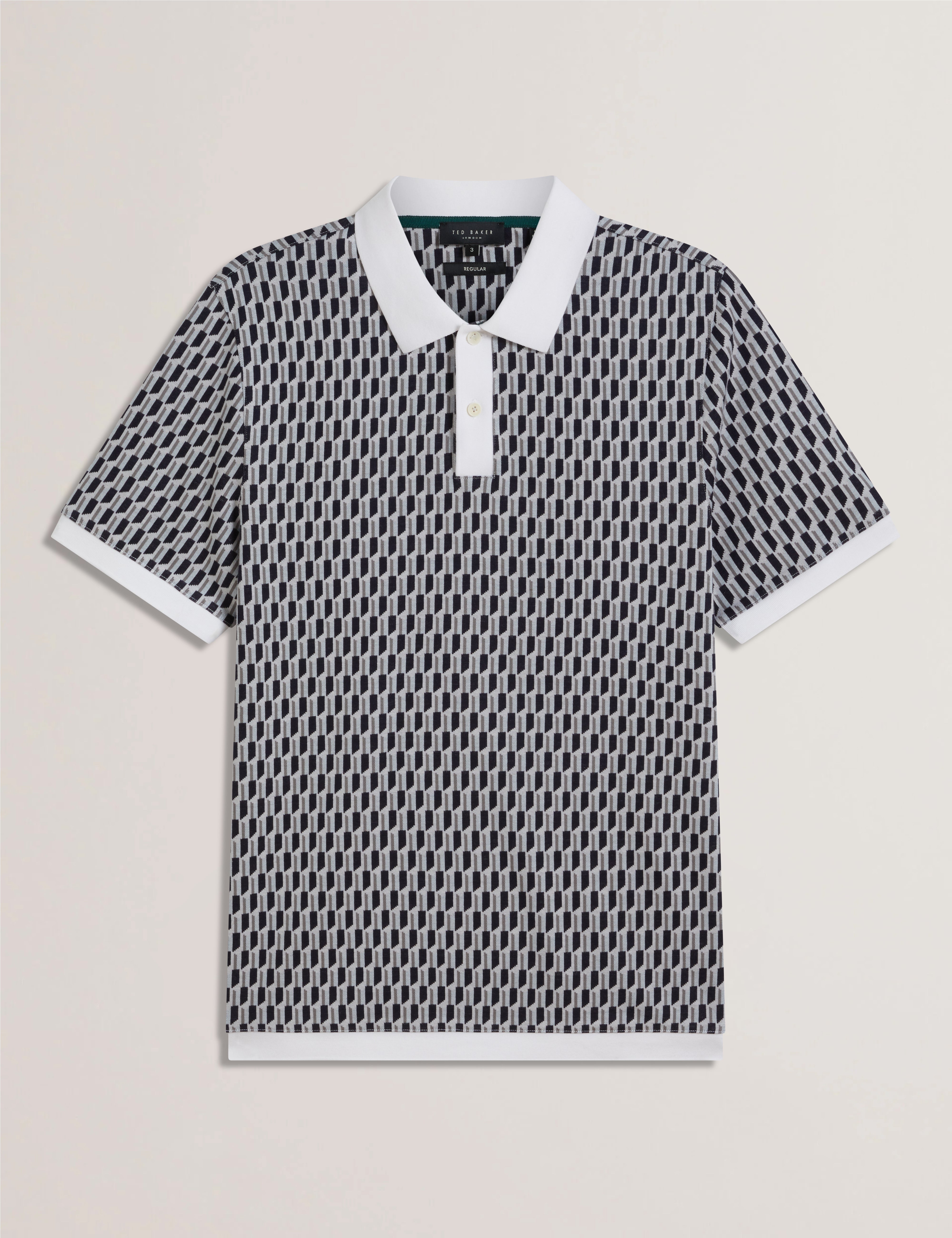 Hamishs Short Sleeve Jacquard Stripe Geo Polo Mid-Blue