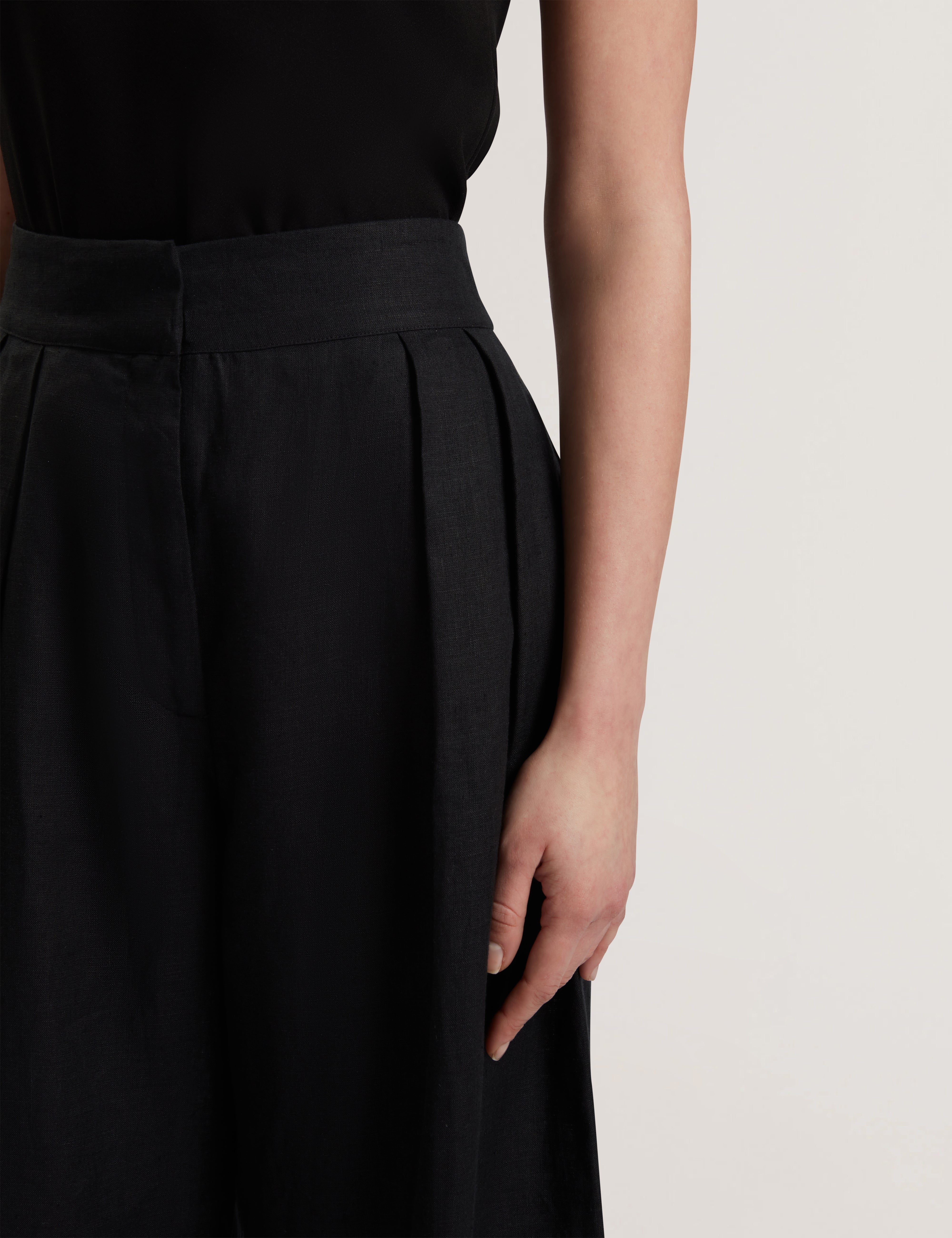 Kyfaat Tailored Linen High Waisted Wide Leg Trousers Black