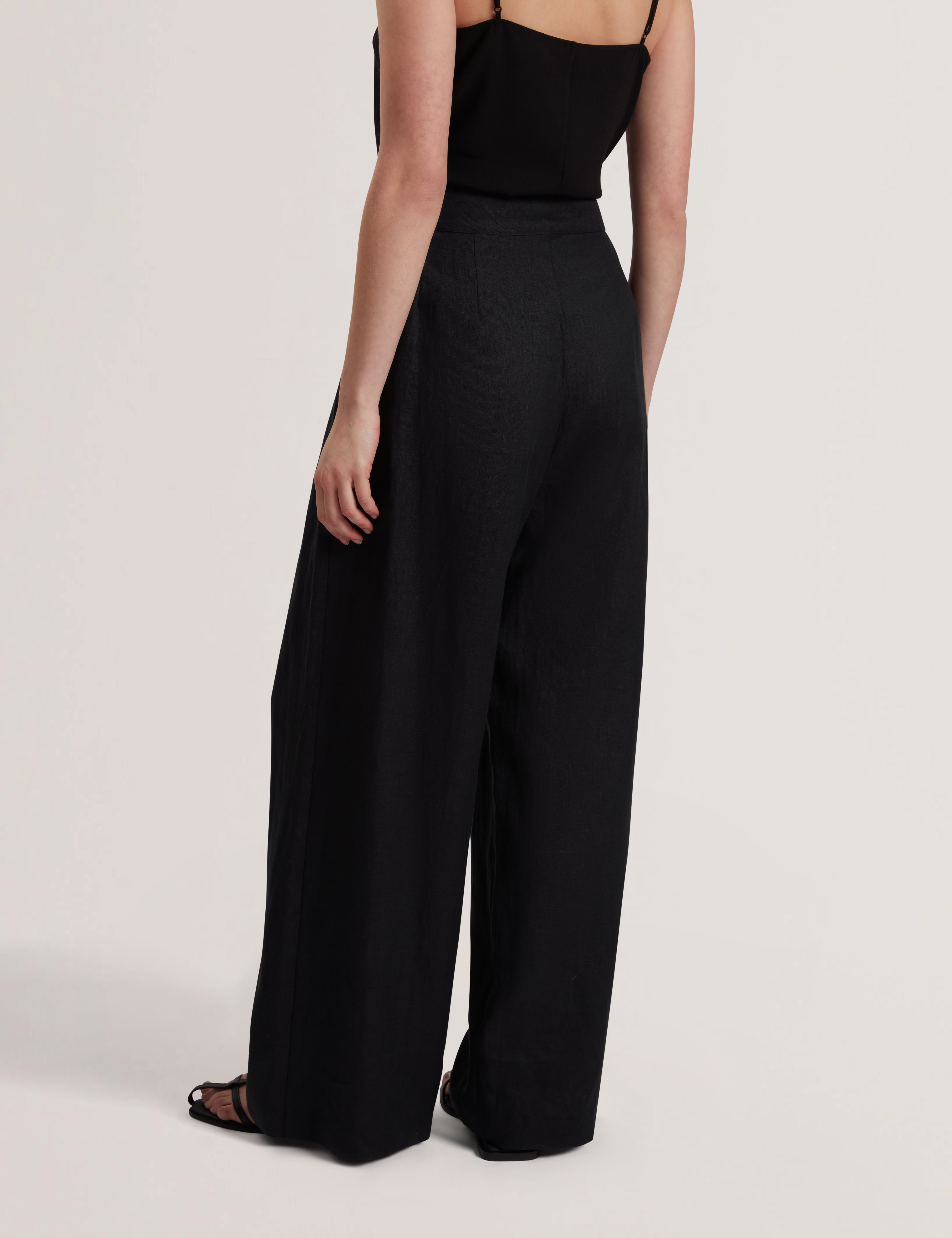 Kyfaat Tailored Linen High Waisted Wide Leg Trousers Black
