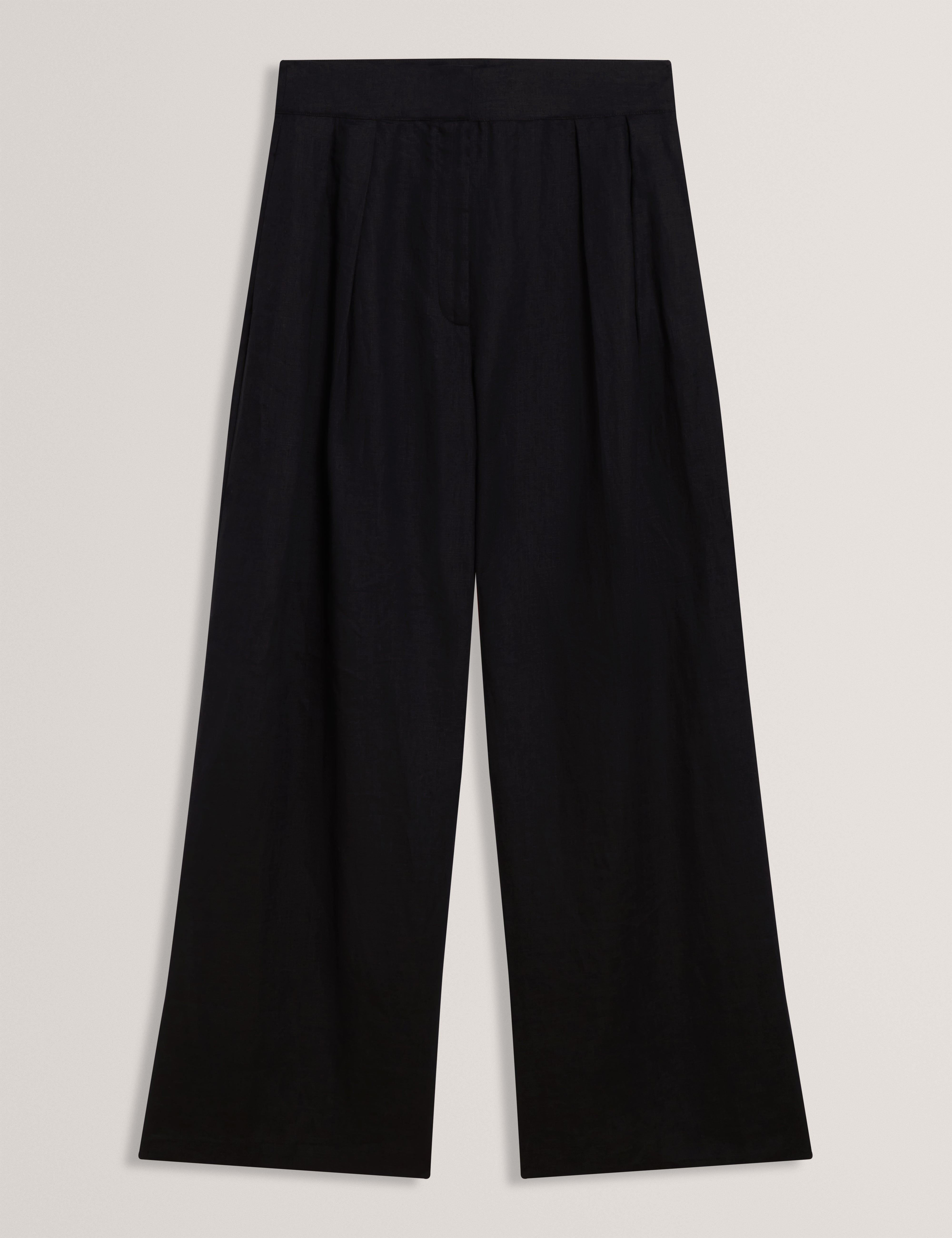 Kyfaat Tailored Linen High Waisted Wide Leg Trousers Black