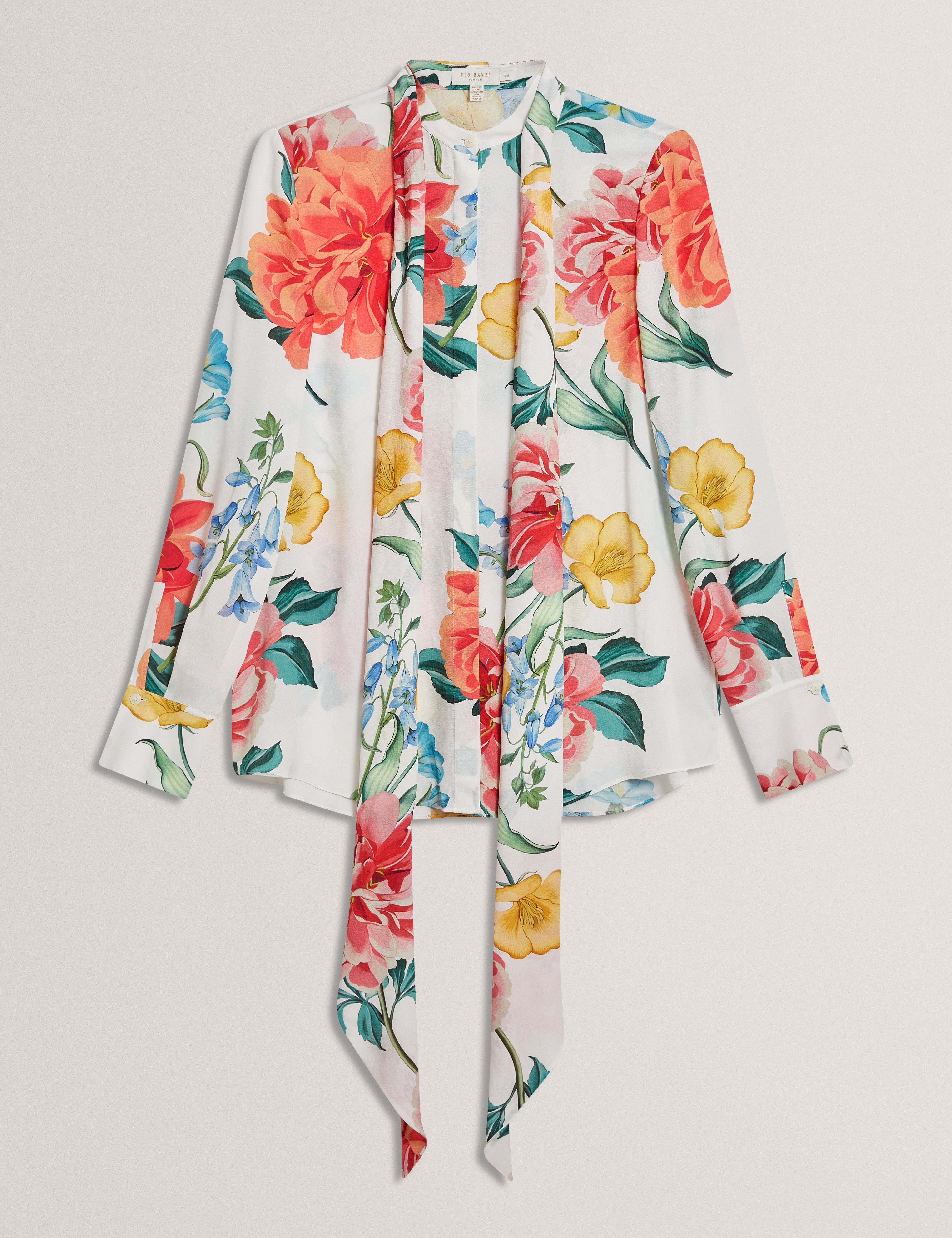 Luusile Scarf Detail Printed Long Sleeve Blouse White