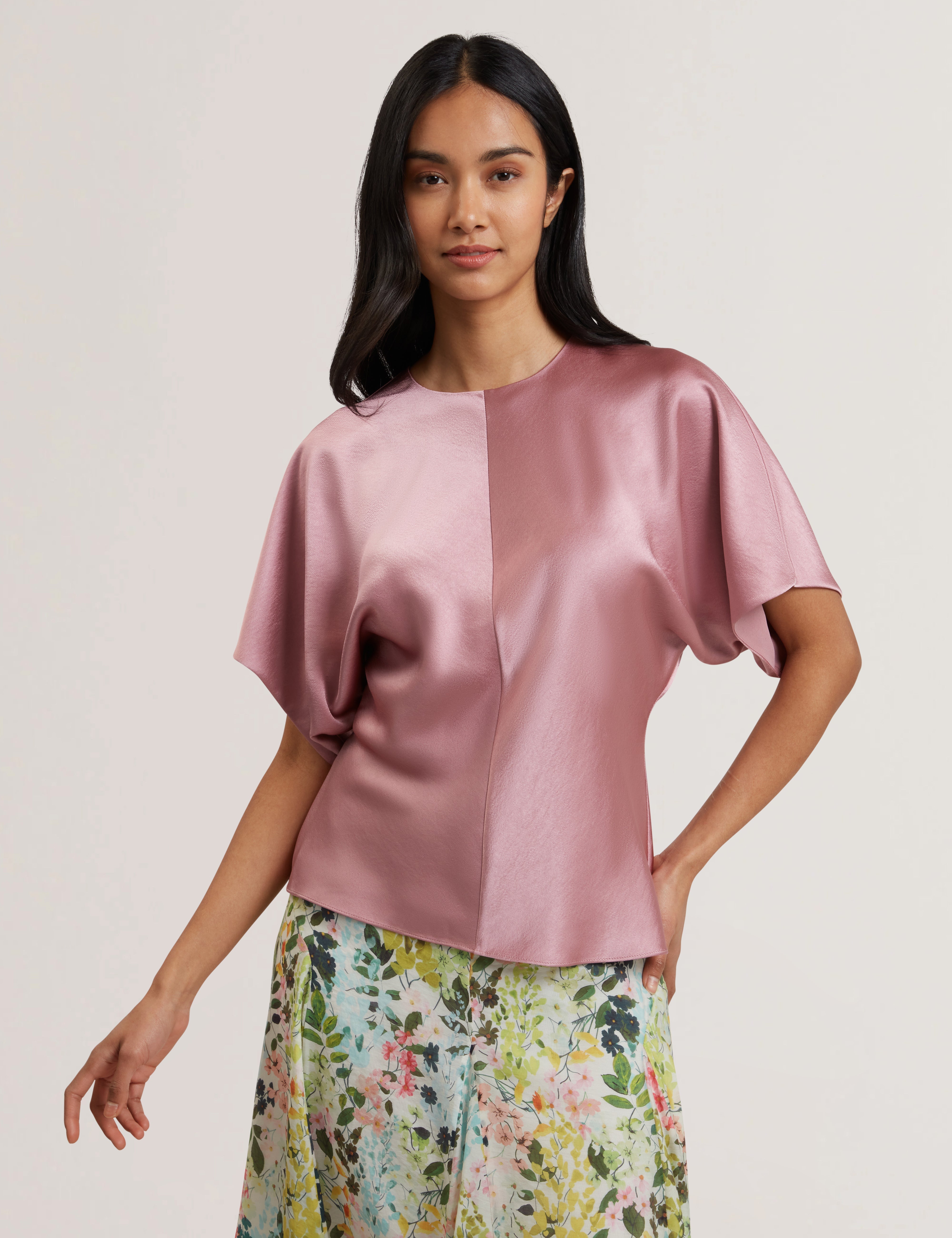 Marada Slouch Sleeve Waisted Top Mid-Pink
