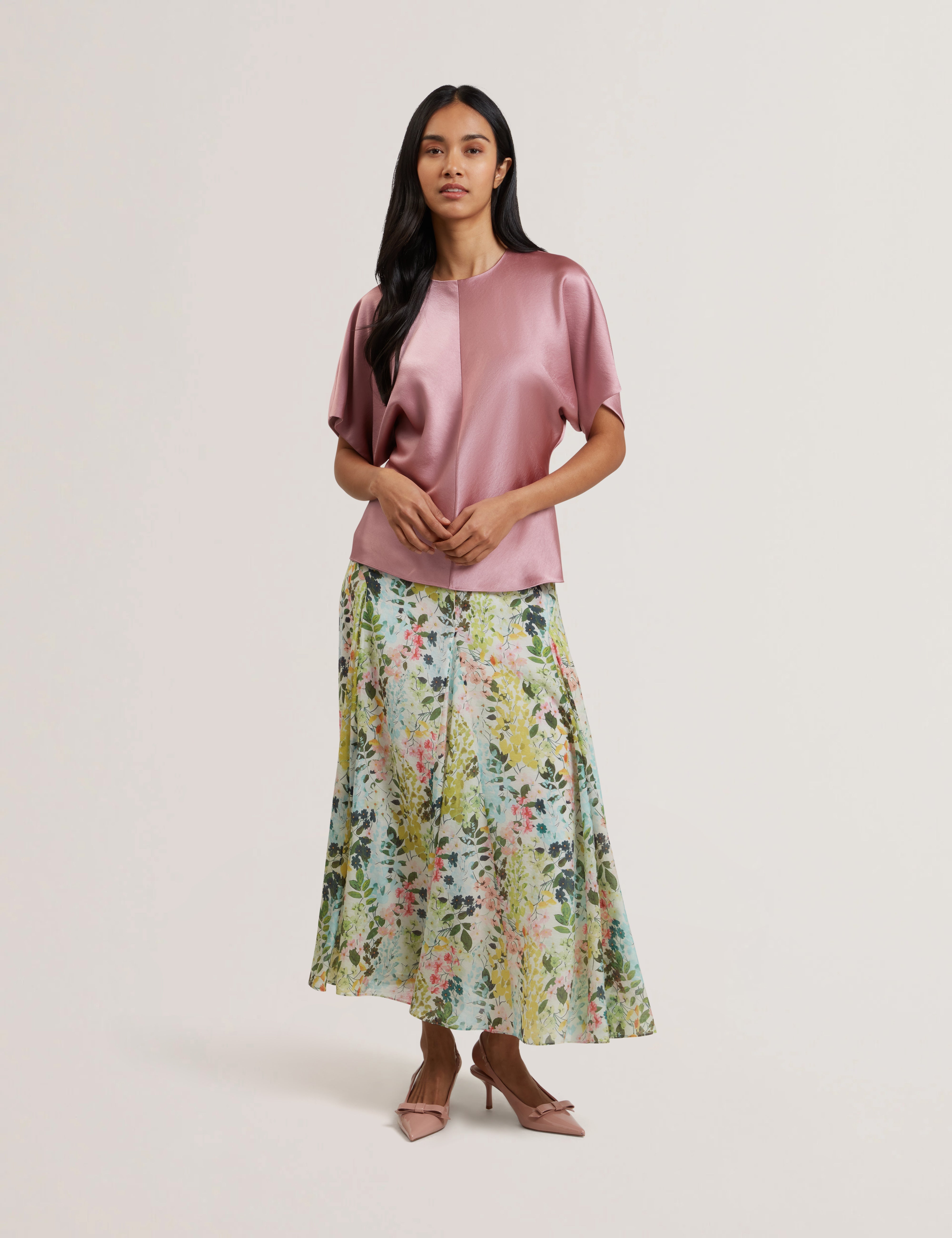 Marada Slouch Sleeve Waisted Top Mid-Pink