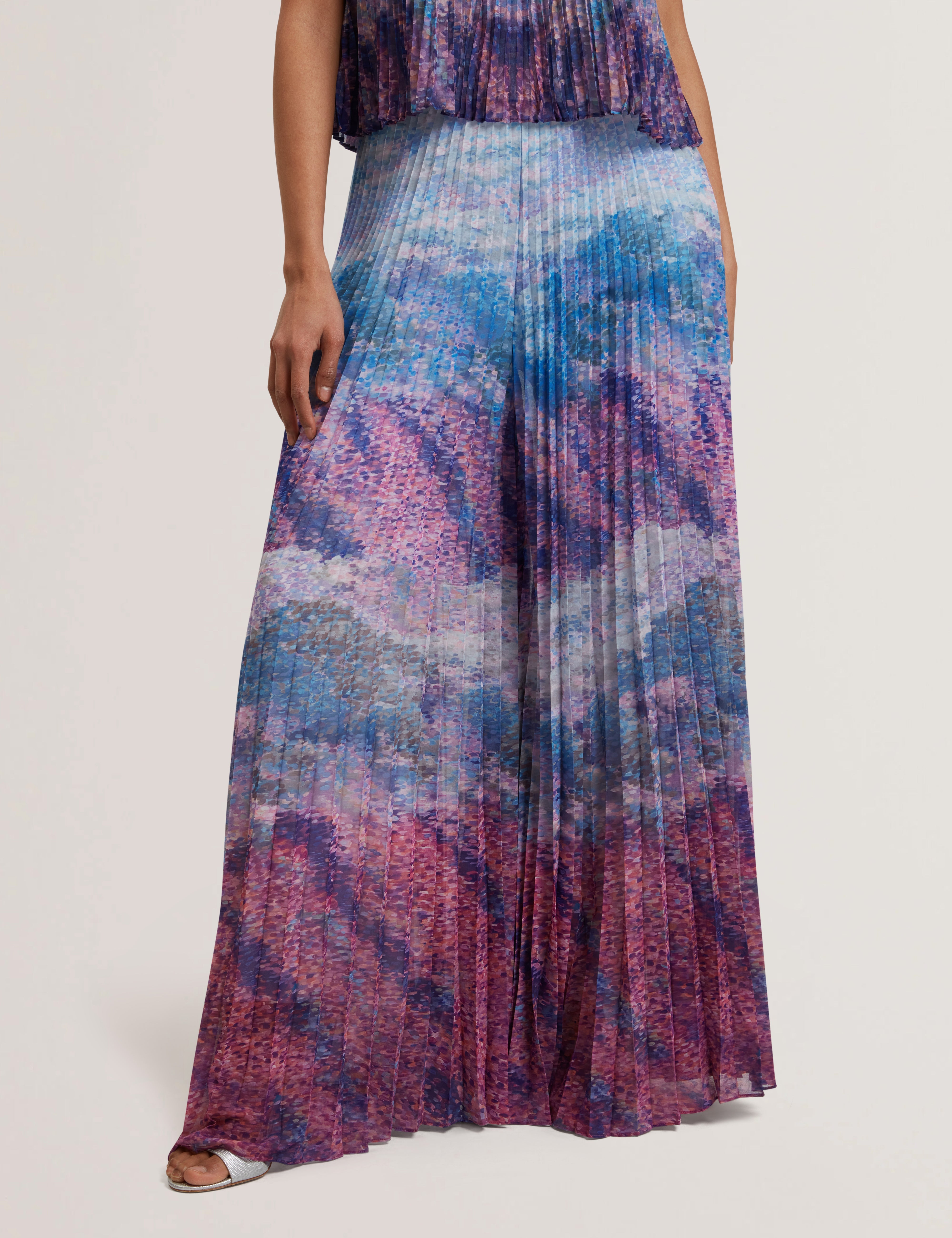 Moxie Sunray Pleat Printed Trouser Mid-Pink