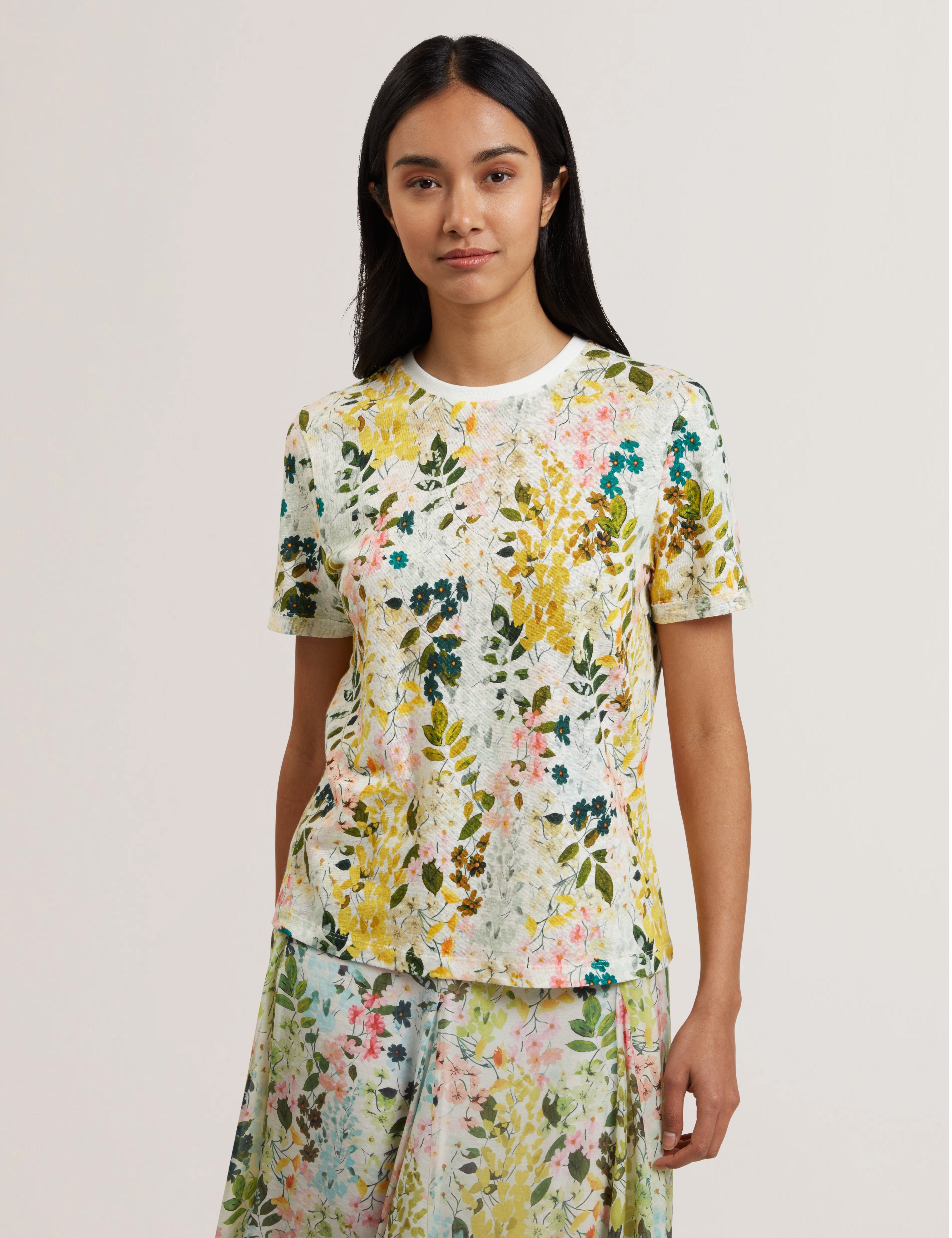 Nellya Linen Blend Printed Boxy Tee Ivory