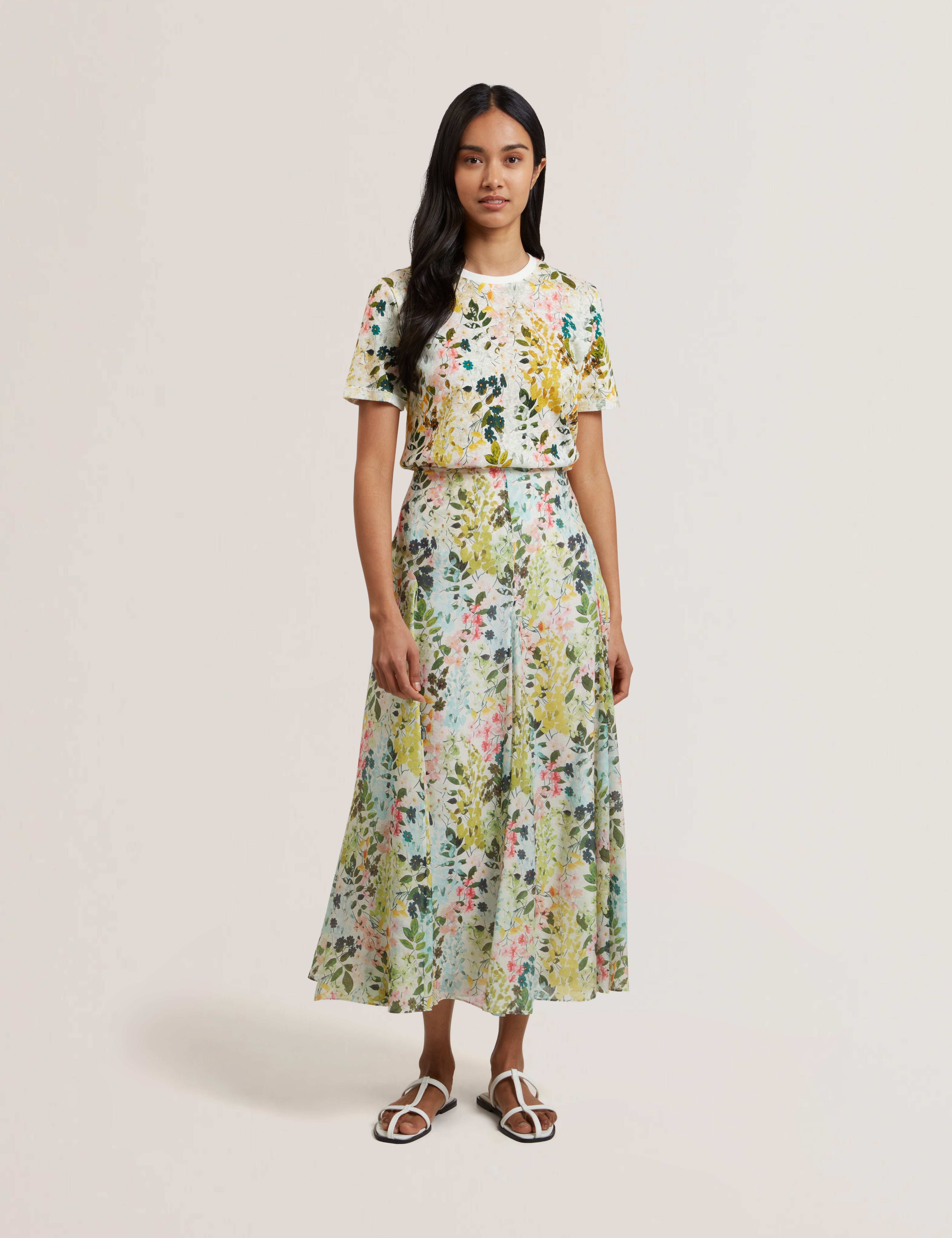 Nellya Linen Blend Printed Boxy Tee Ivory
