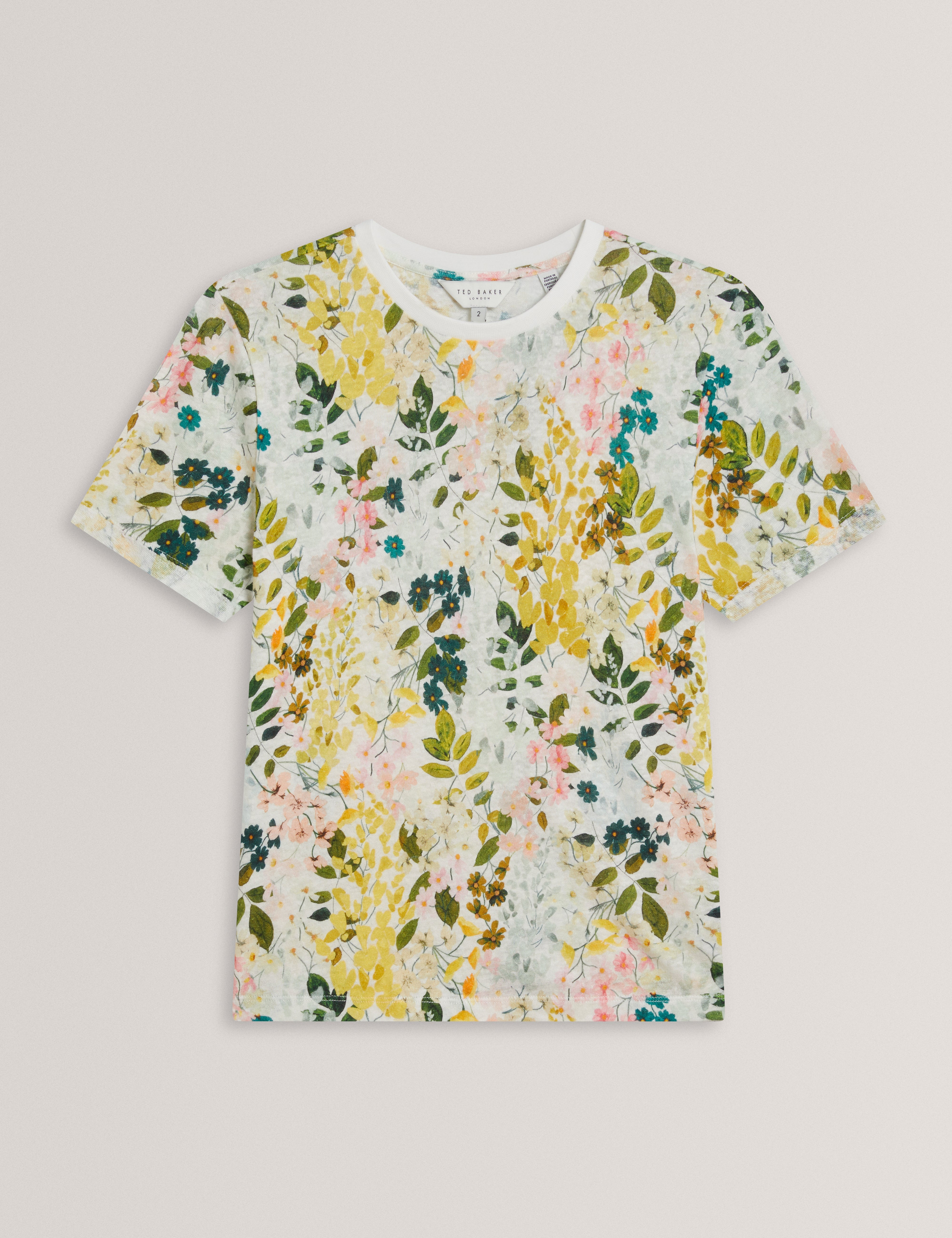 Nellya Linen Blend Printed Boxy Tee Ivory